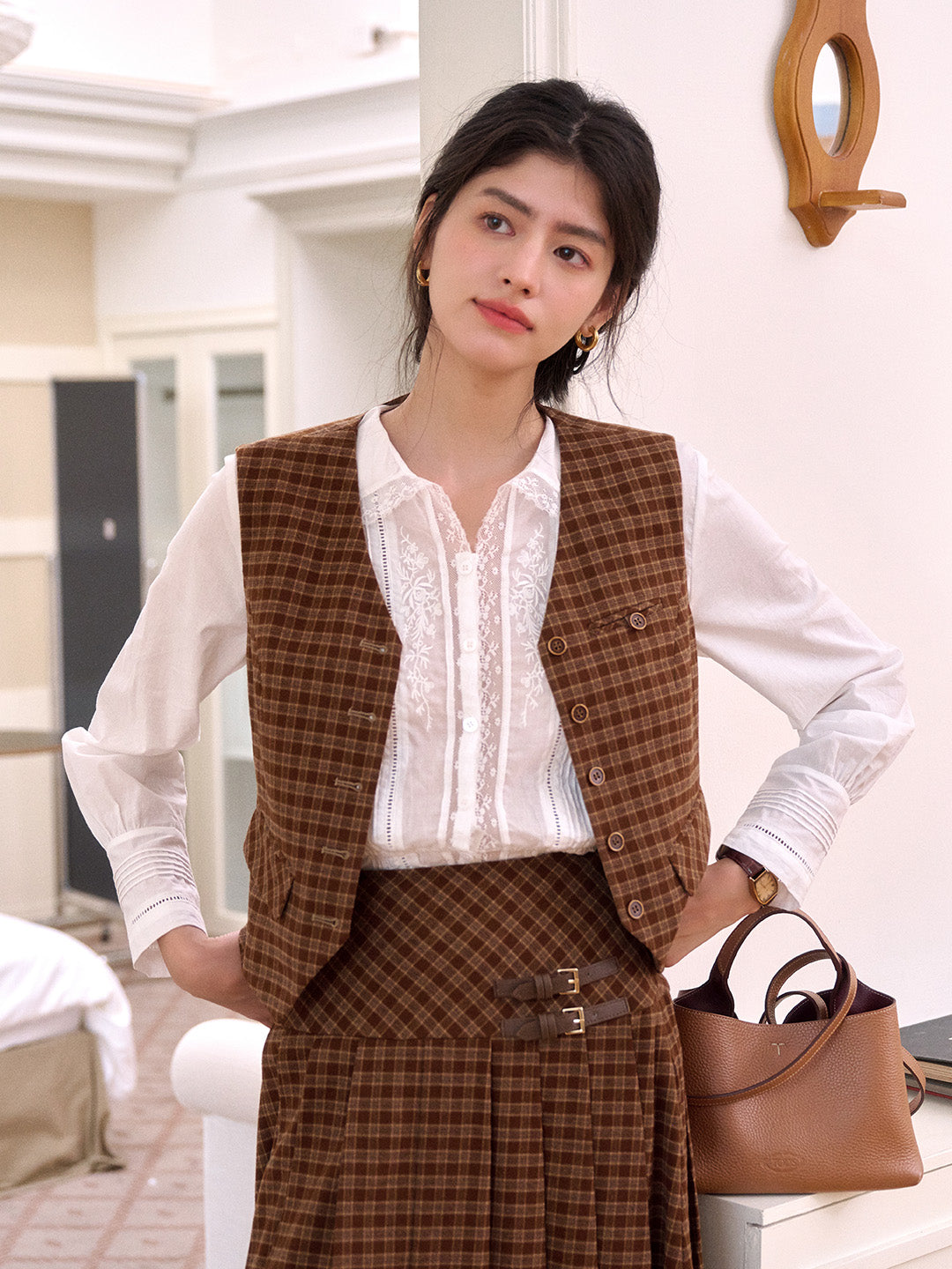 Remington V-Neck Plaid Tie-Back Vest