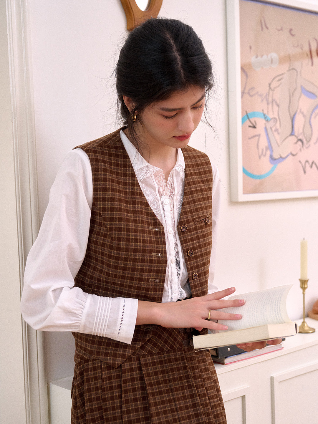 Remington V-Neck Plaid Tie-Back Vest