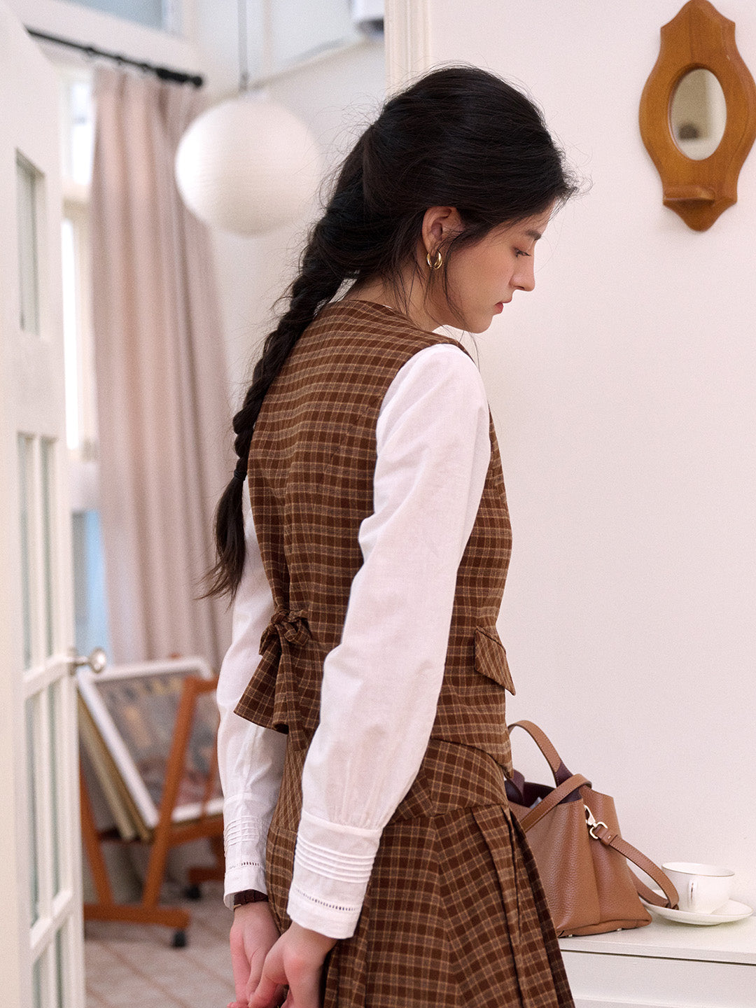 Remington V-Neck Plaid Tie-Back Vest