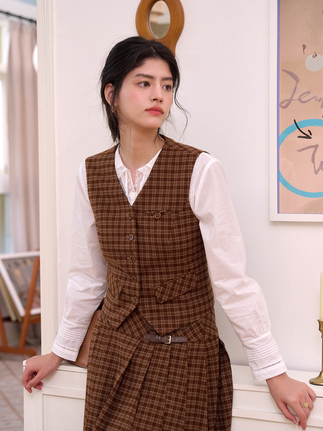 Remington V-Neck Plaid Tie-Back Vest