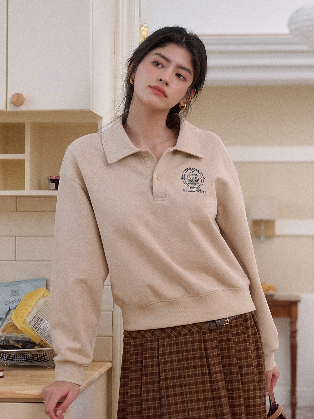 Daleyza Polo Collar 100% Cotton Sweatshirt