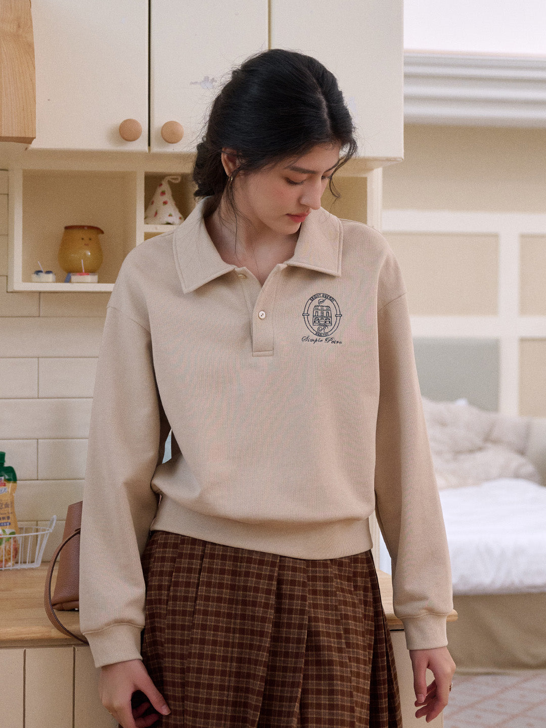 Daleyza Polo Collar 100% Cotton Sweatshirt