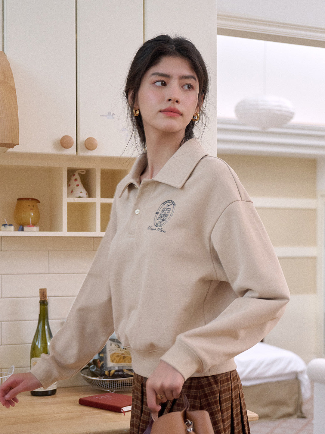 Daleyza Polo Collar 100% Cotton Sweatshirt