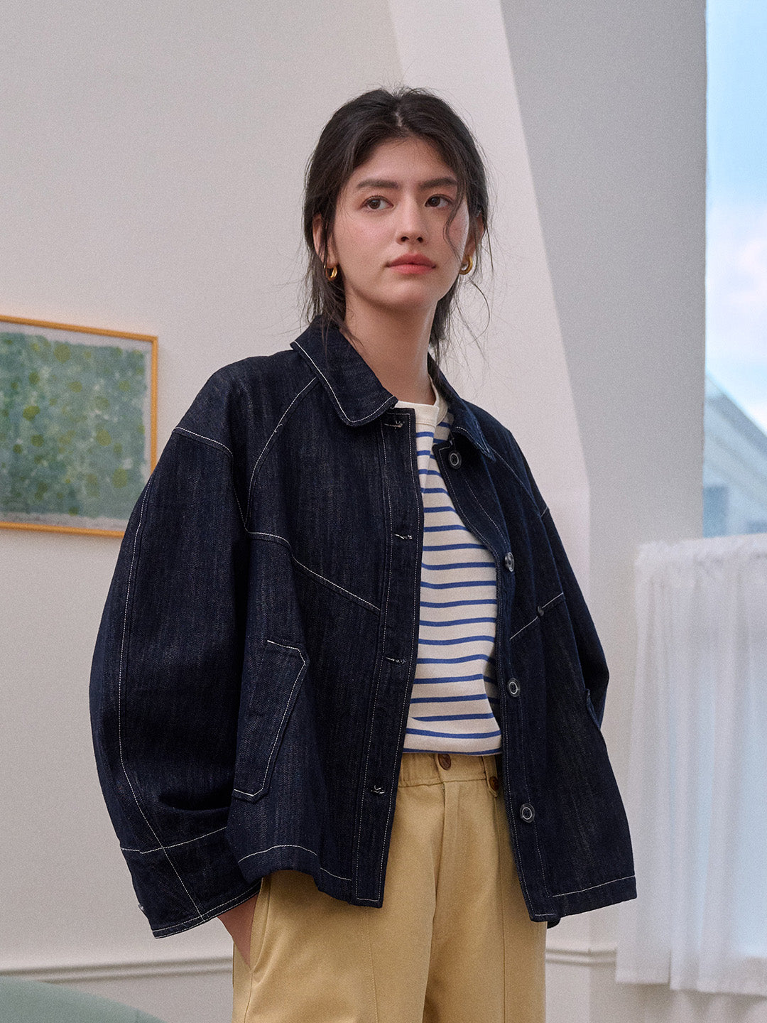 Elle Lapel Cotton Lyocell Denim Jacket