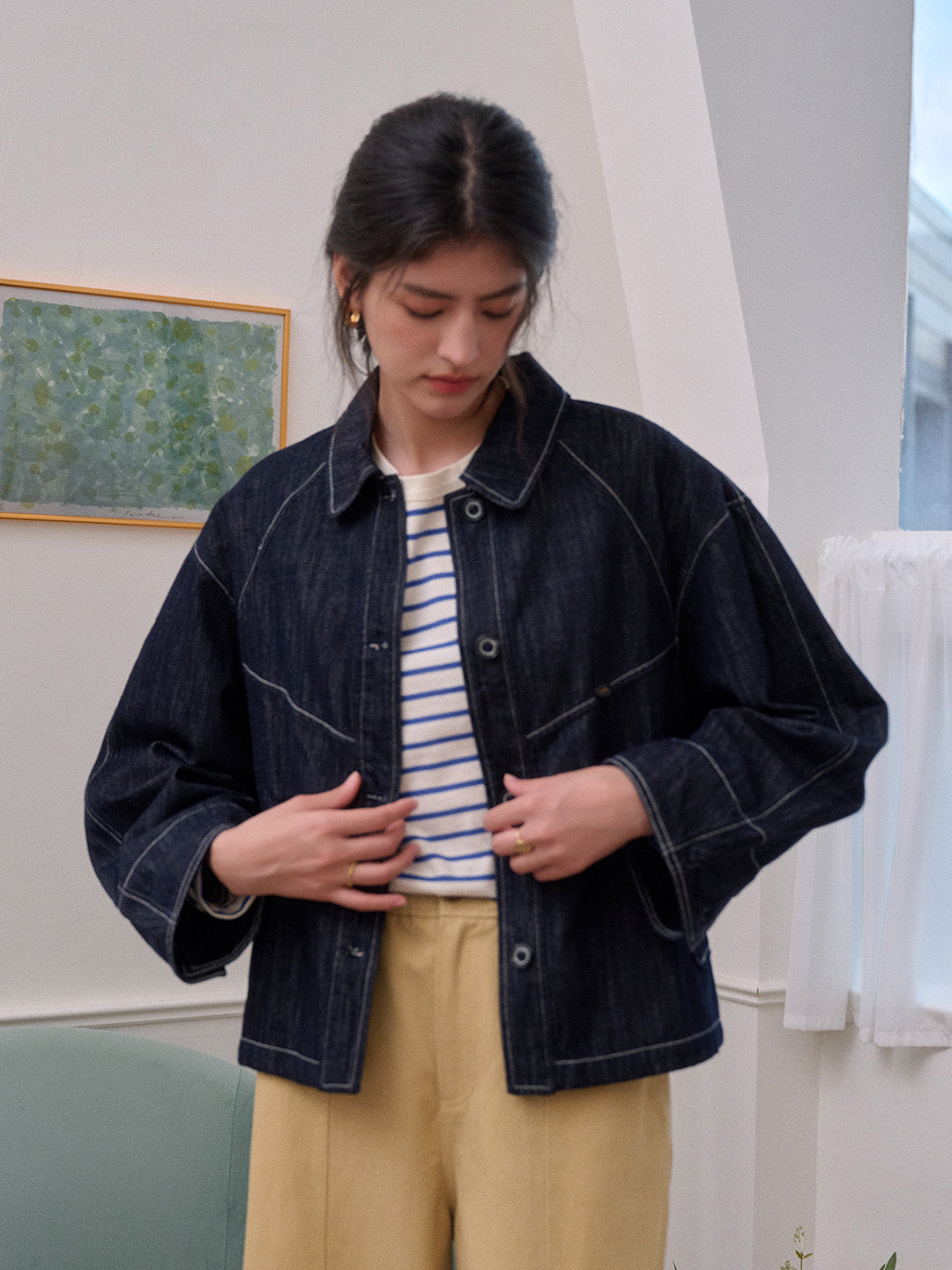Elle Lapel Cotton Lyocell Denim Jacket