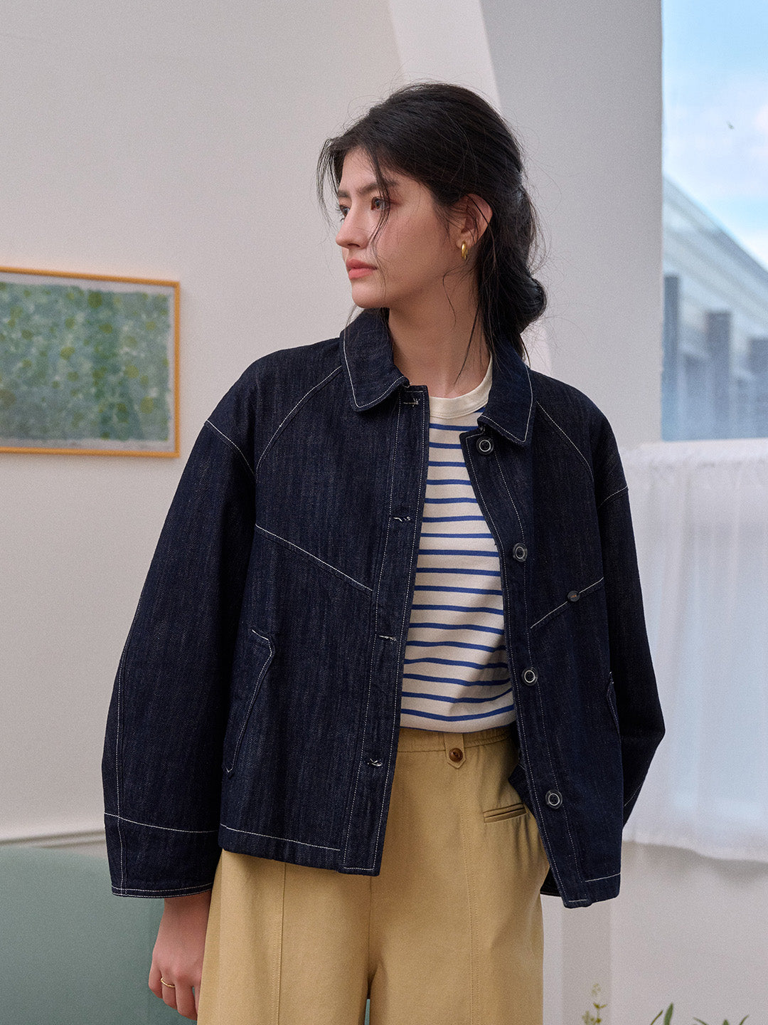 Elle Lapel Cotton Lyocell Denim Jacket