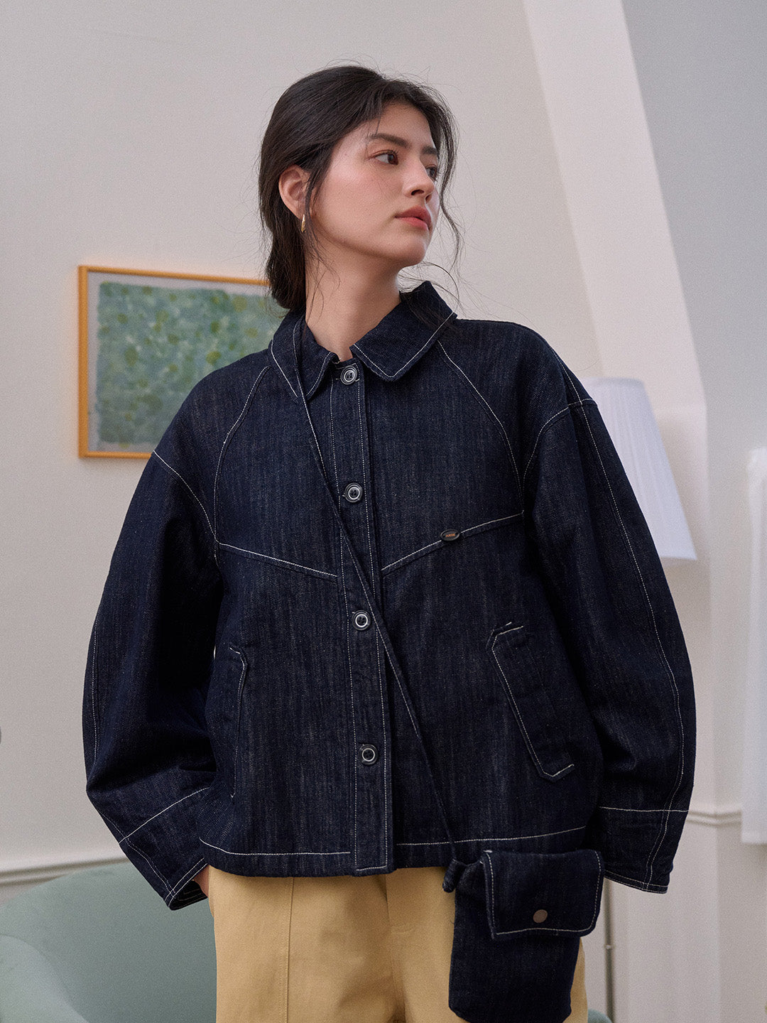 Elle Lapel Cotton Lyocell Denim Jacket