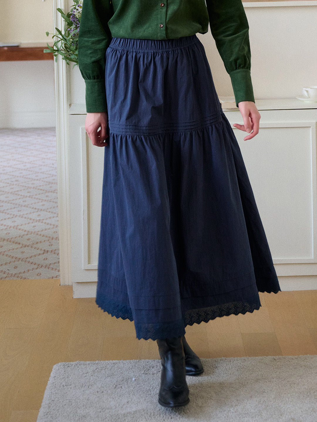 Rhea Hollow Cotton Midi Skirt