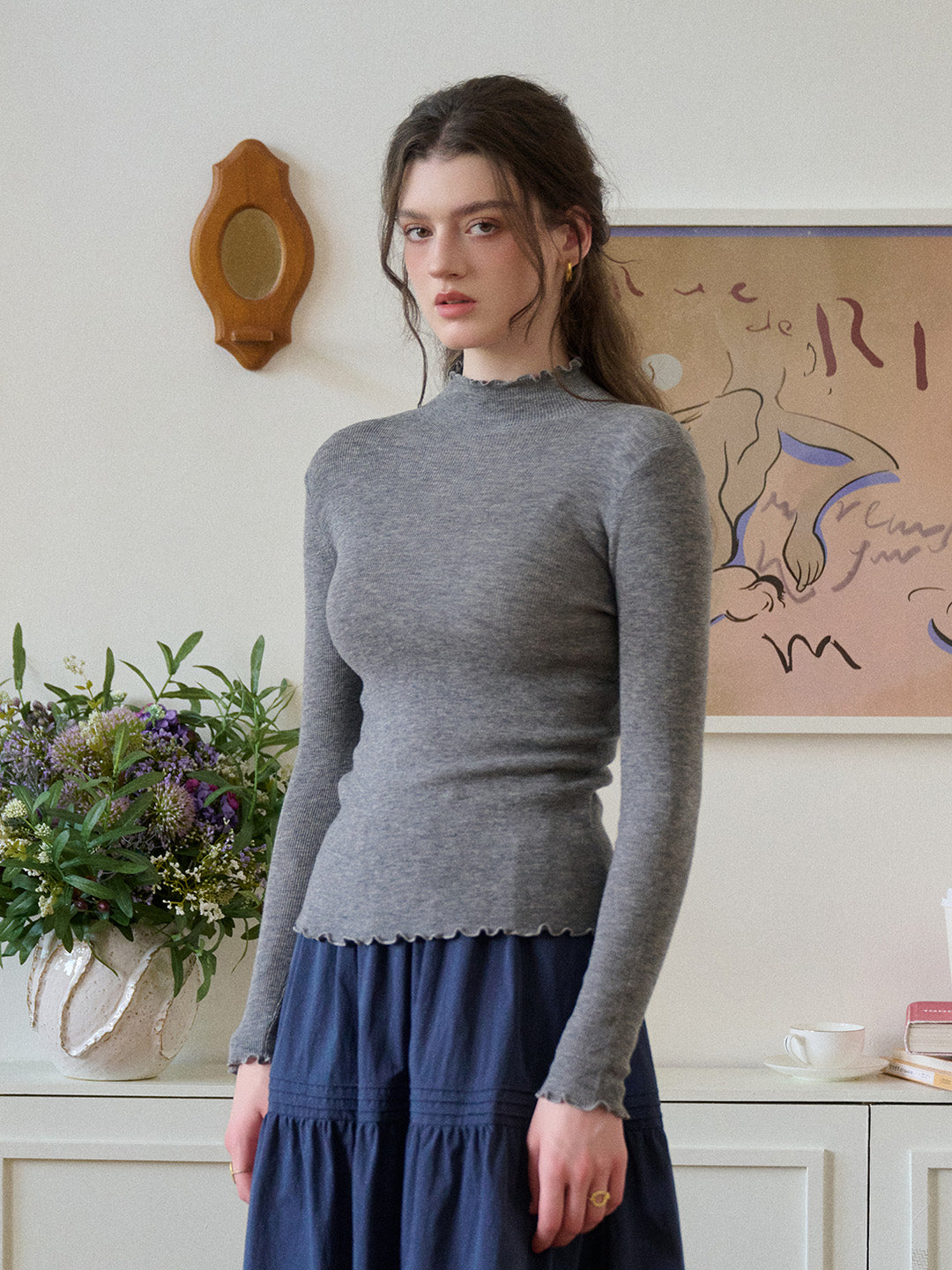 Amanda Ruffle Collar 100% Wool Top