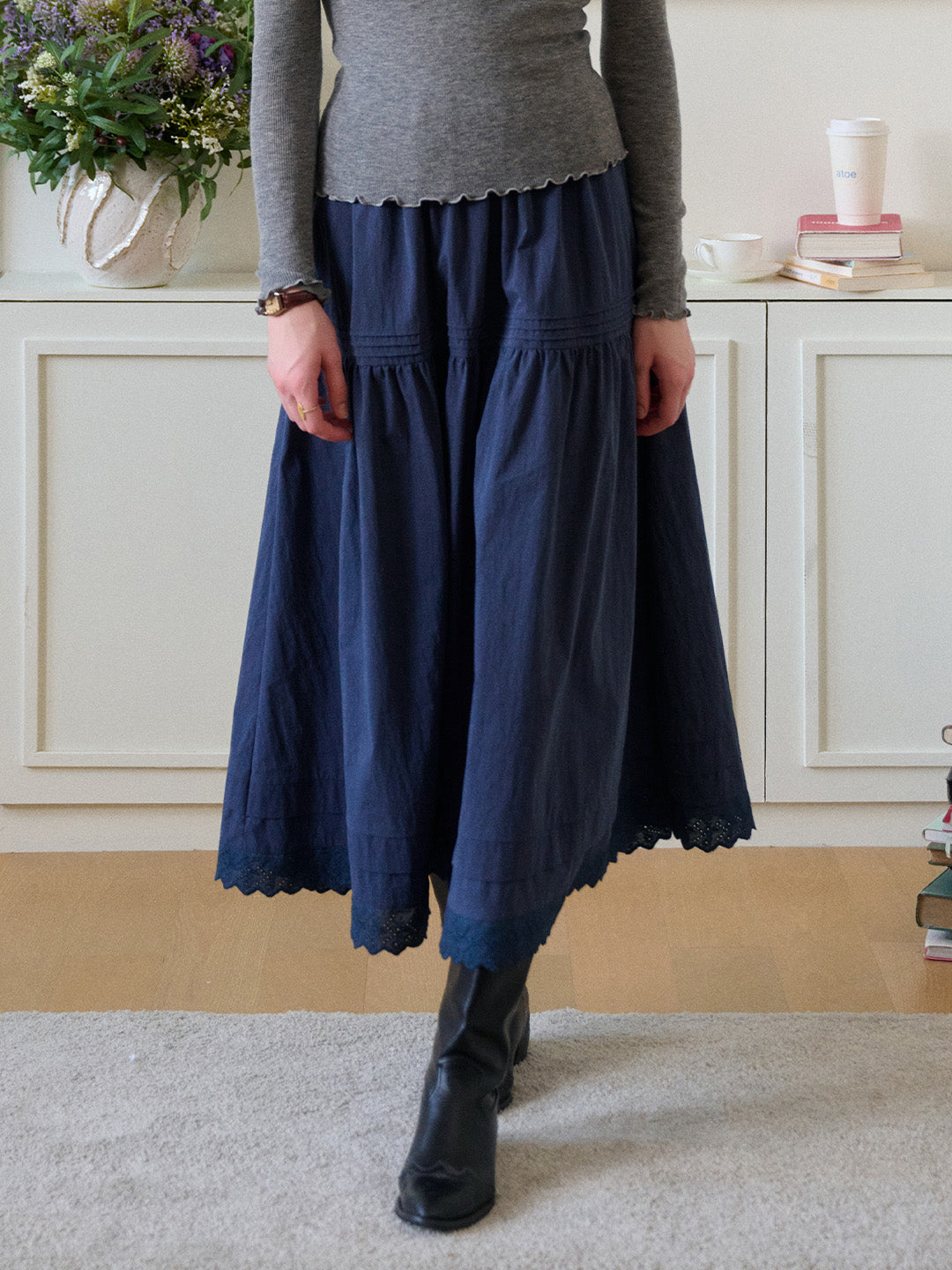Rhea Hollow Cotton Midi Skirt