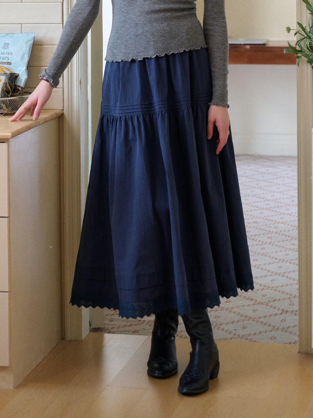 Rhea Hollow Cotton Midi Skirt