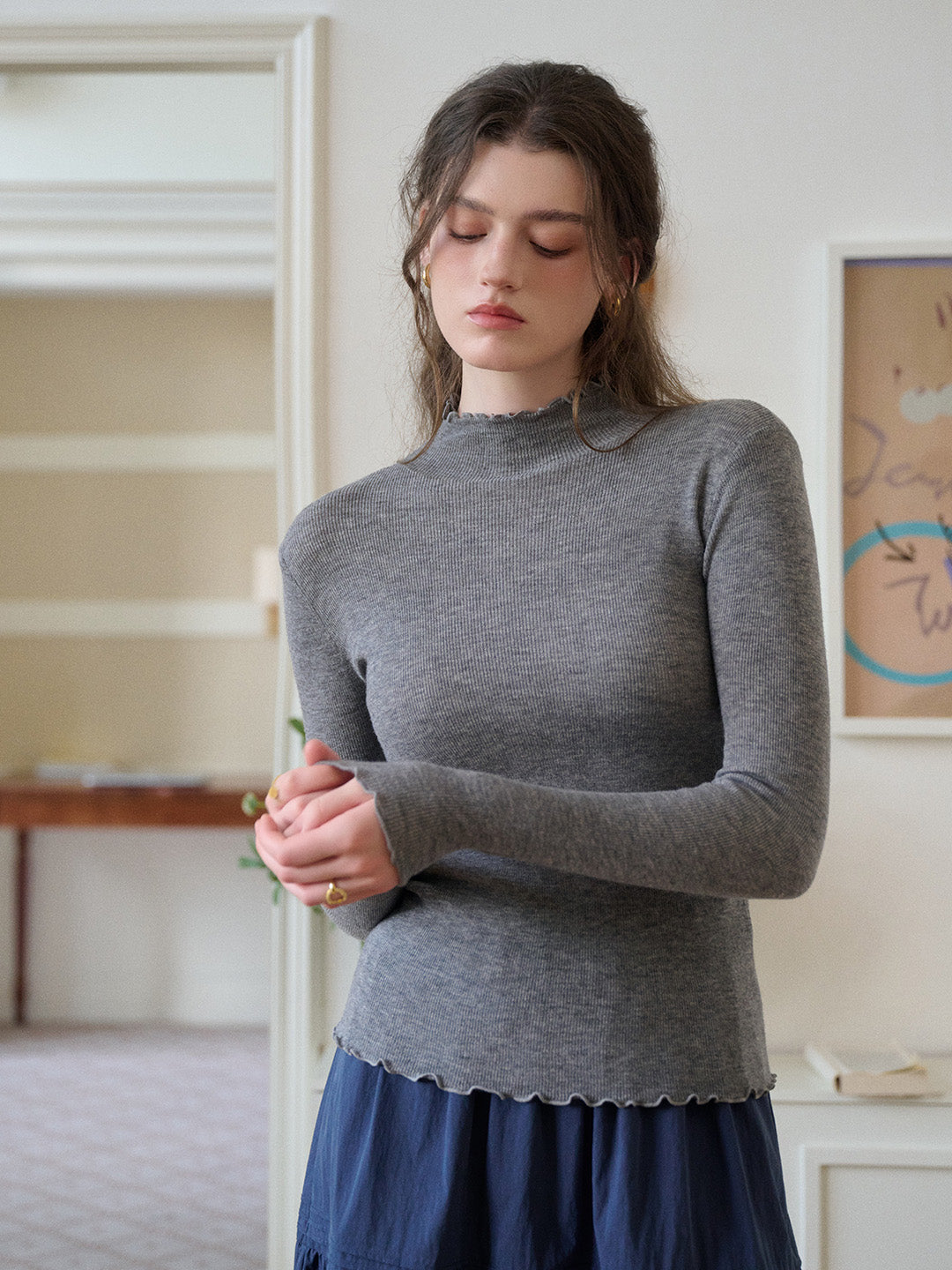 Amanda Ruffle Collar 100% Wool Top