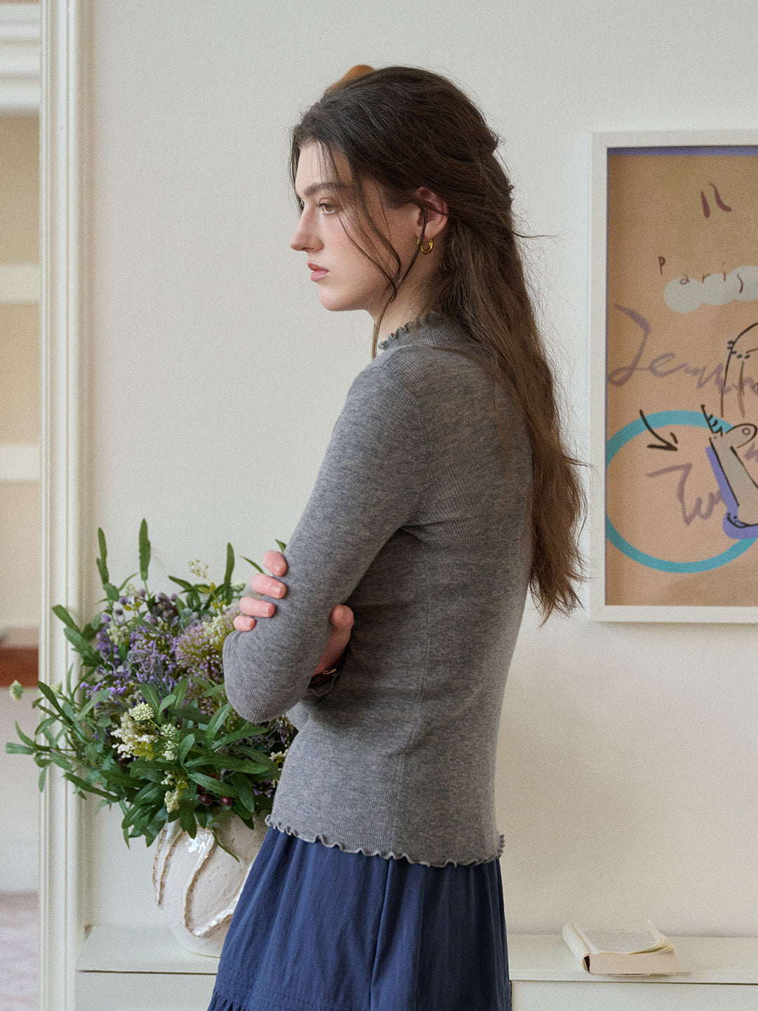Amanda Ruffle Collar 100% Wool Top