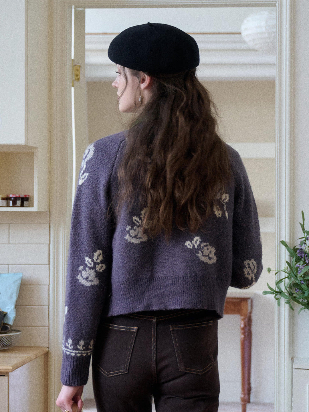 Katie Round Neck Jacquard Wool Cardigan