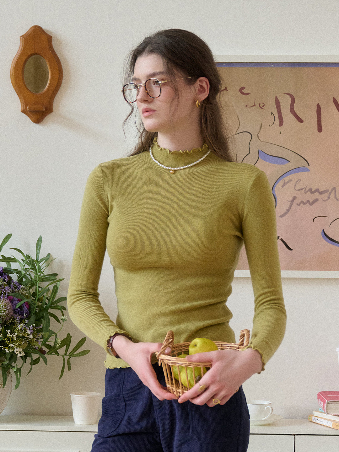 Amanda Ruffle Collar 100% Wool Top