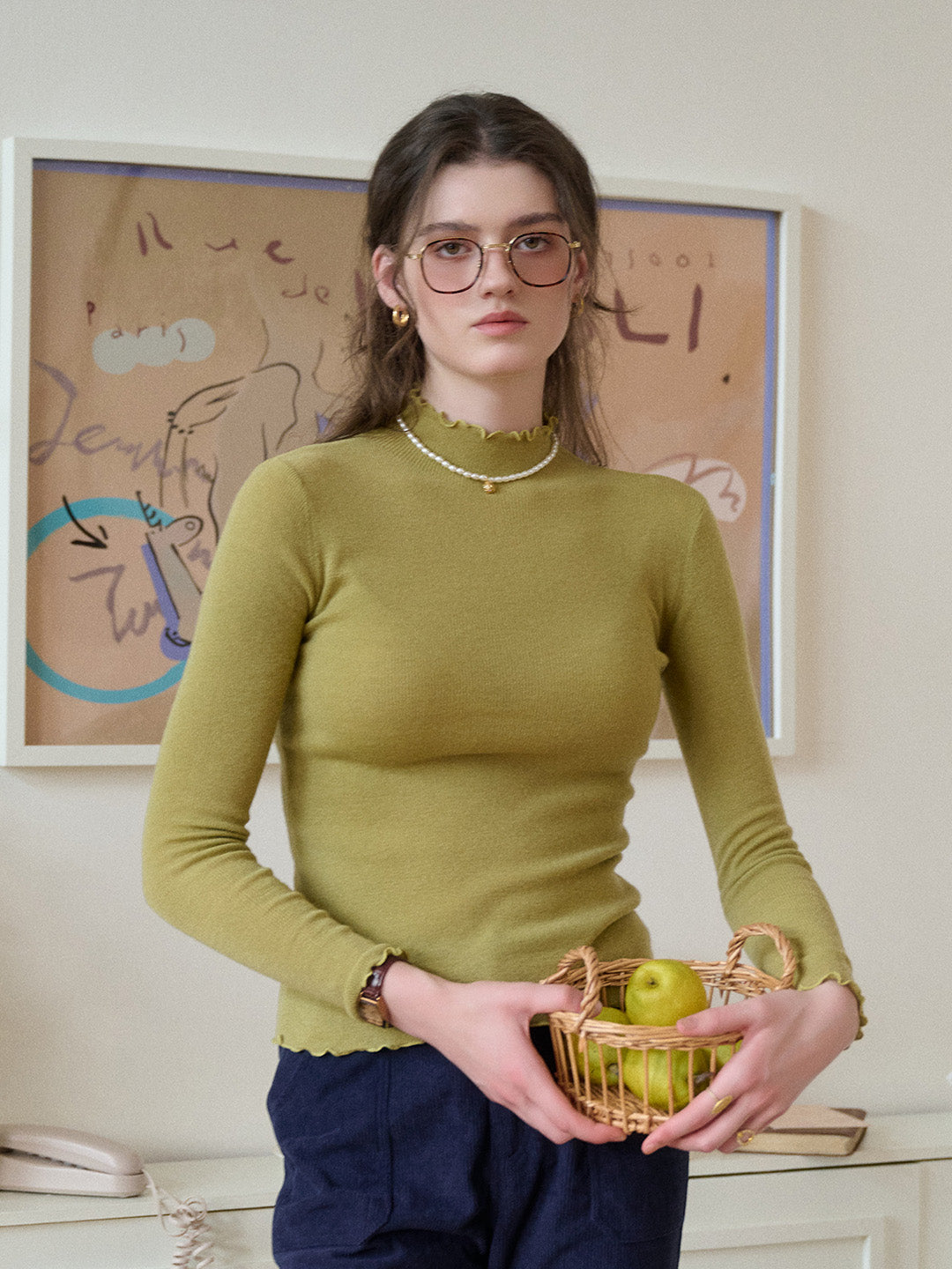 Amanda Ruffle Collar 100% Wool Top