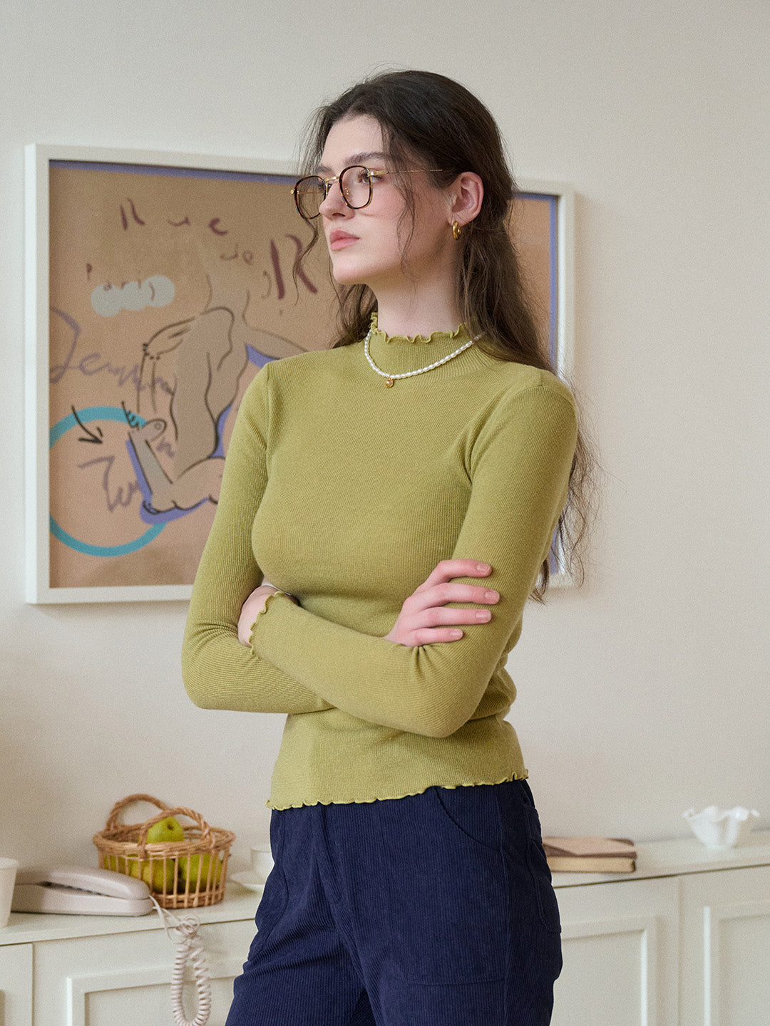 Amanda Ruffle Collar 100% Wool Top