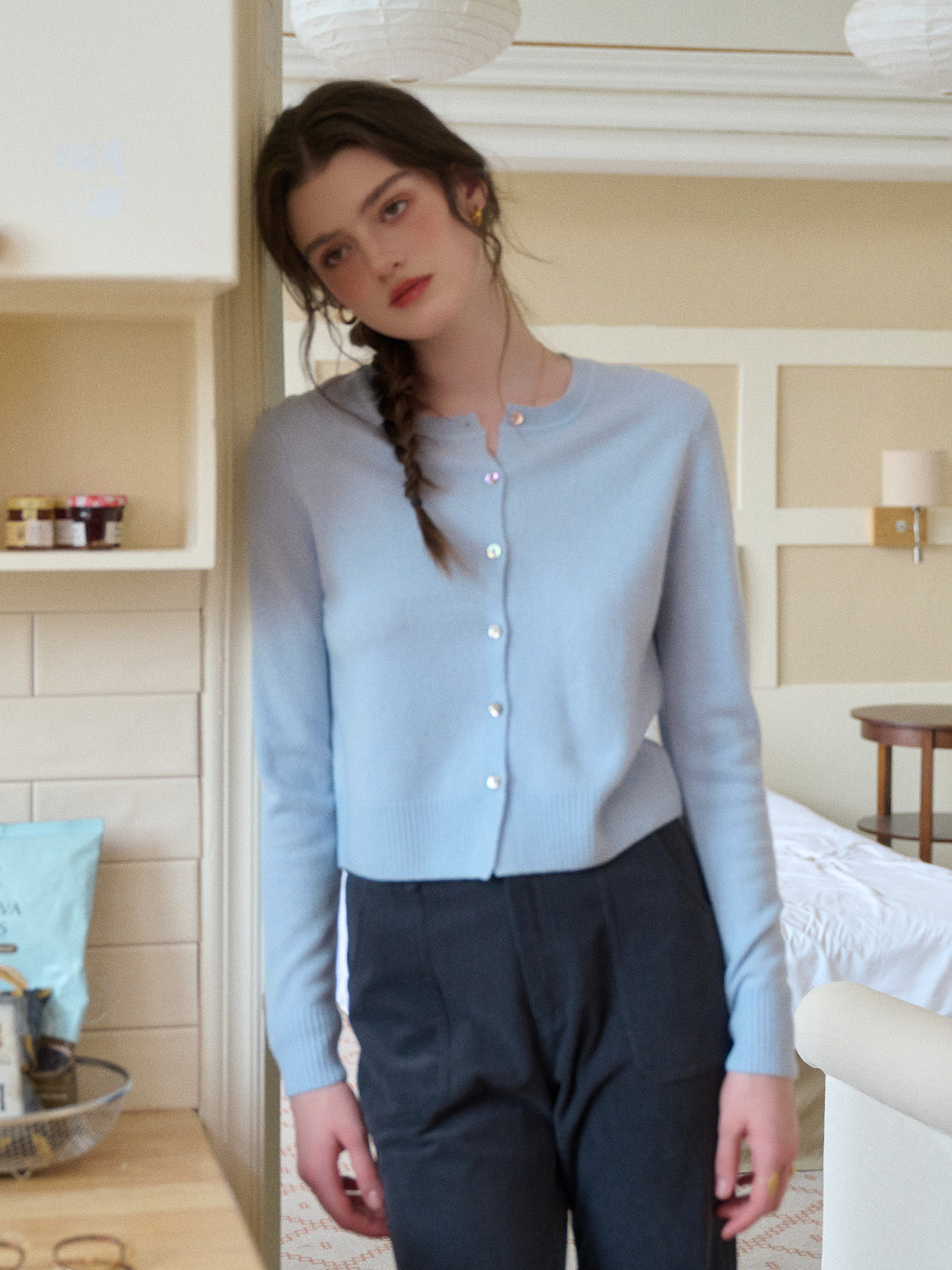 Dayana Round Neck 100% Wool Cardigan