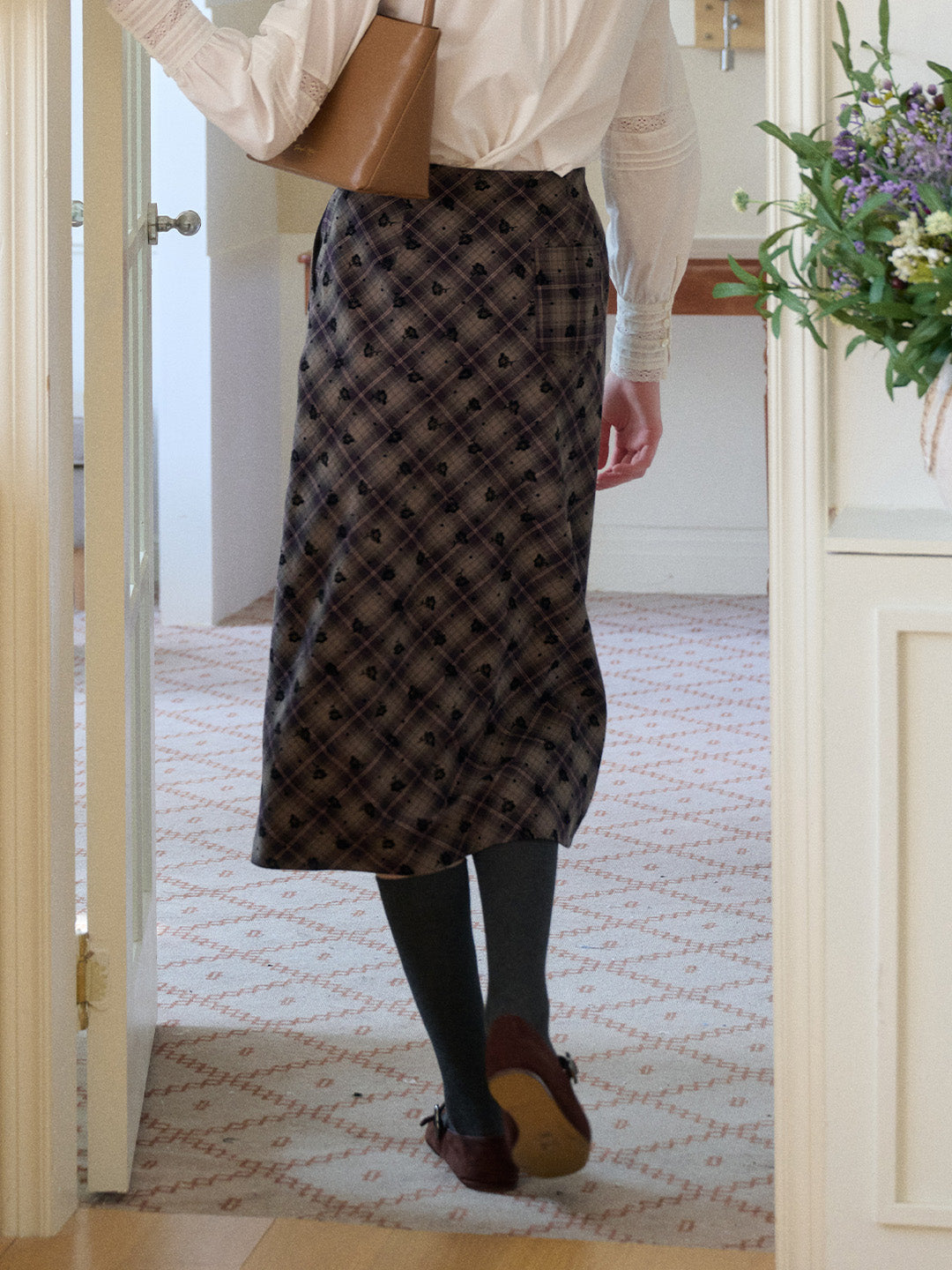 Monroe Plaid Straight 100% Cotton Midi Skirt