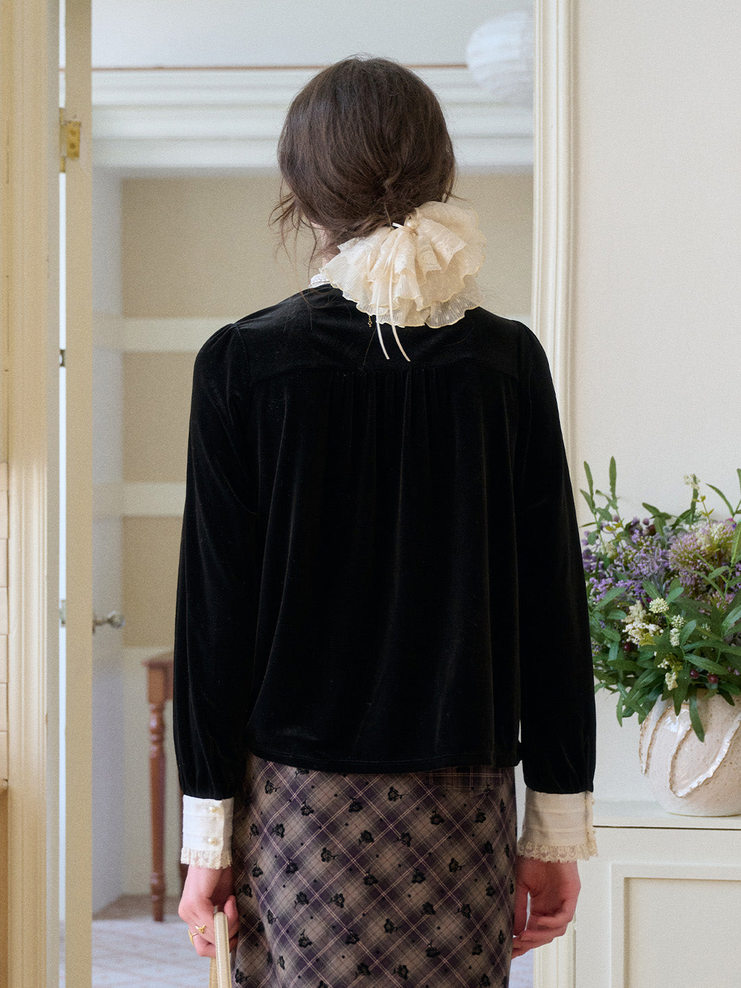 Mariam V-Neck Velvet Blouse