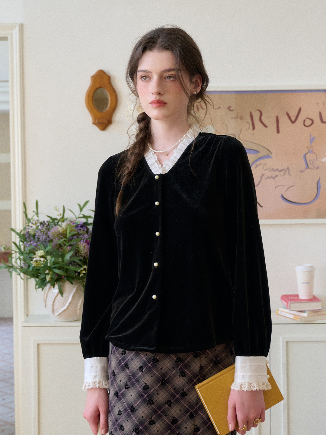 Mariam V-Neck Velvet Blouse