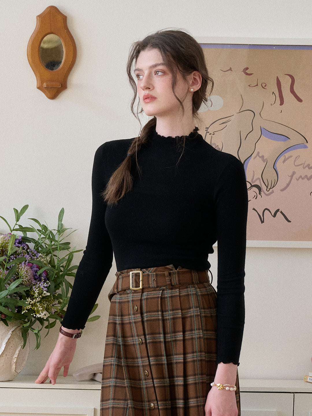 Amanda Ruffle Collar 100% Wool Top