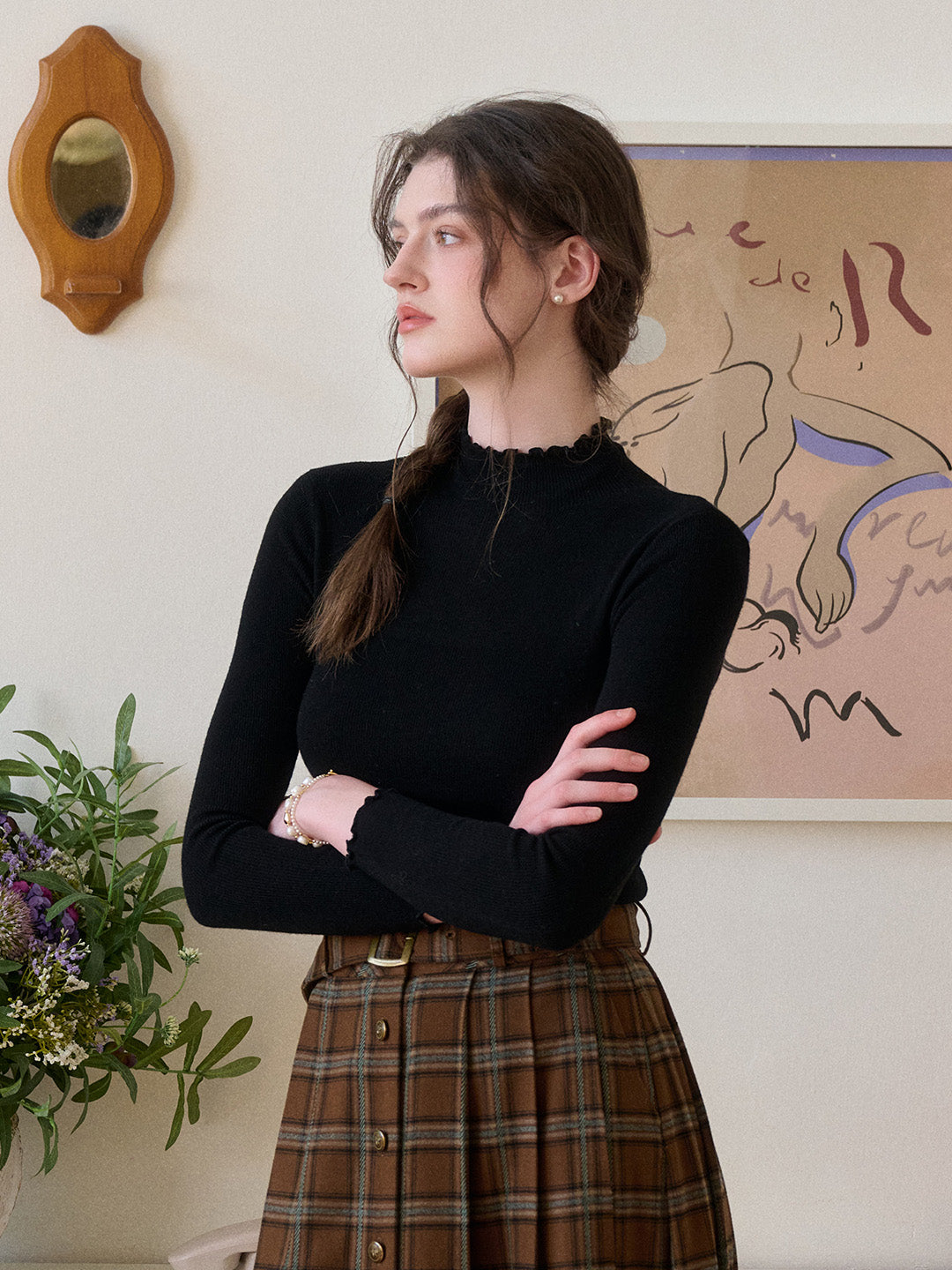 Amanda Ruffle Collar 100% Wool Top