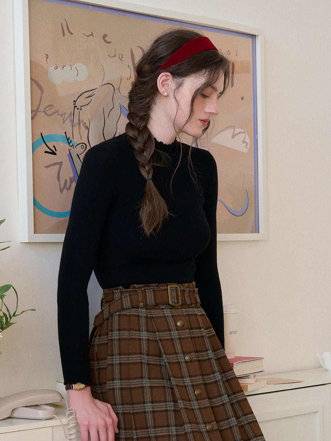 Amanda Ruffle Collar 100% Wool Top