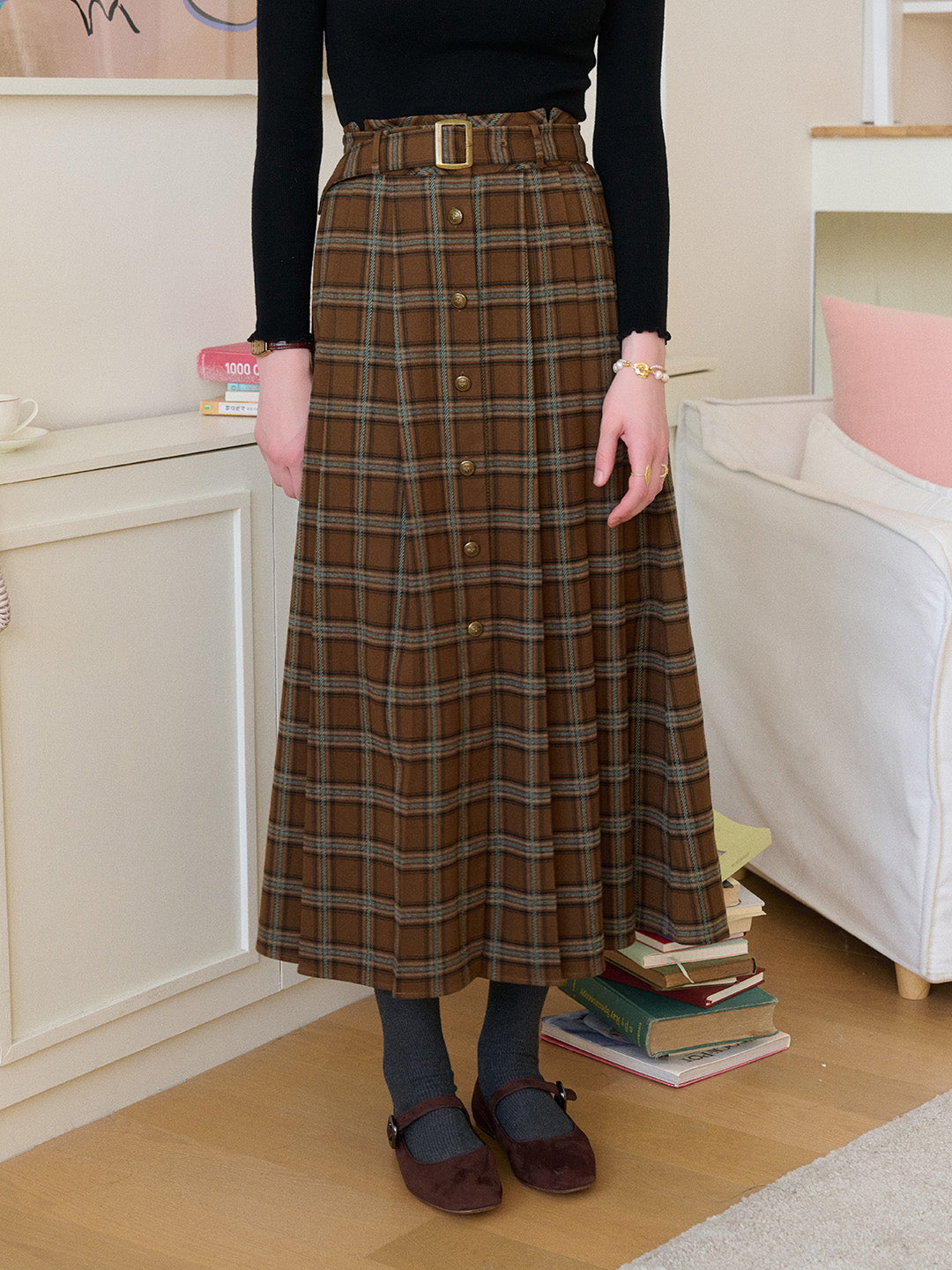Brinley High-Waist Plaid Skirt