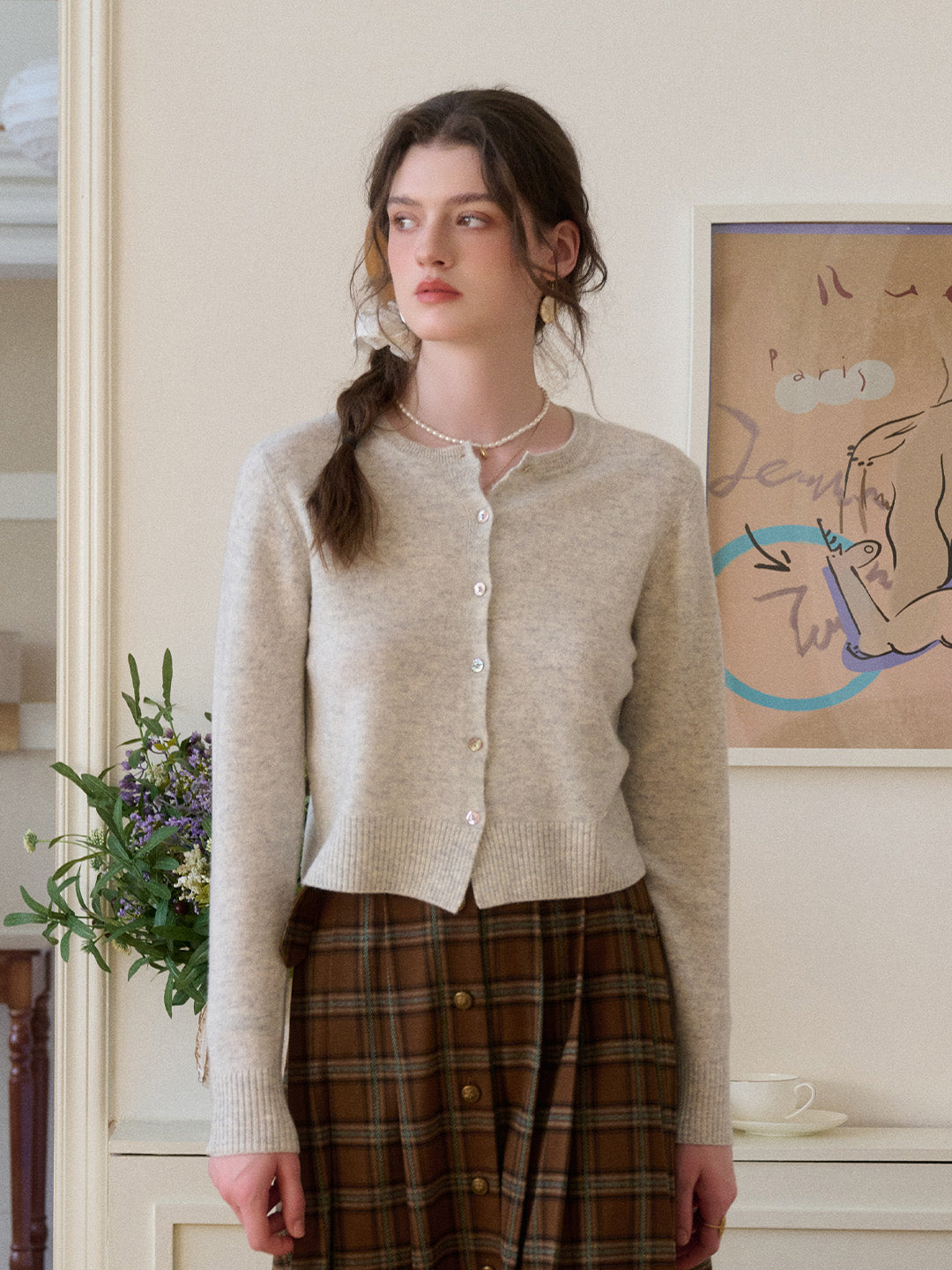 Dayana Round Neck 100% Wool Cardigan