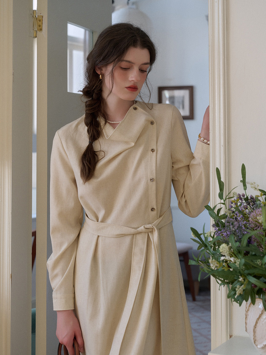 Kora Round Neck Blet Linen Dress