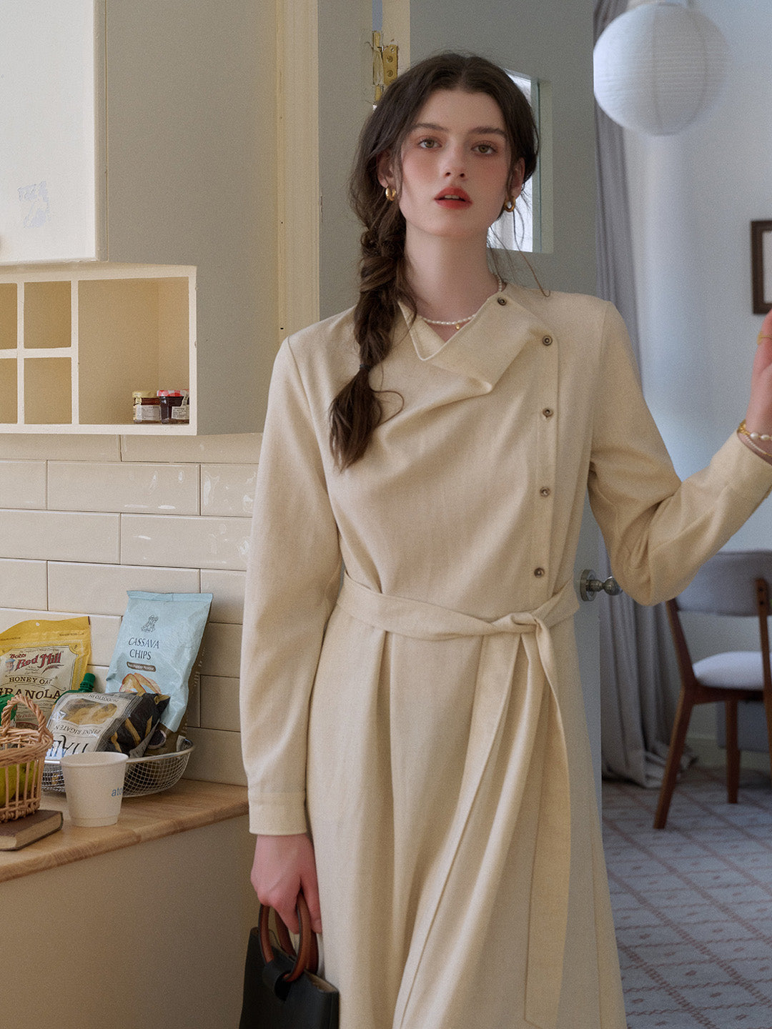 Kora Round Neck Blet Linen Dress
