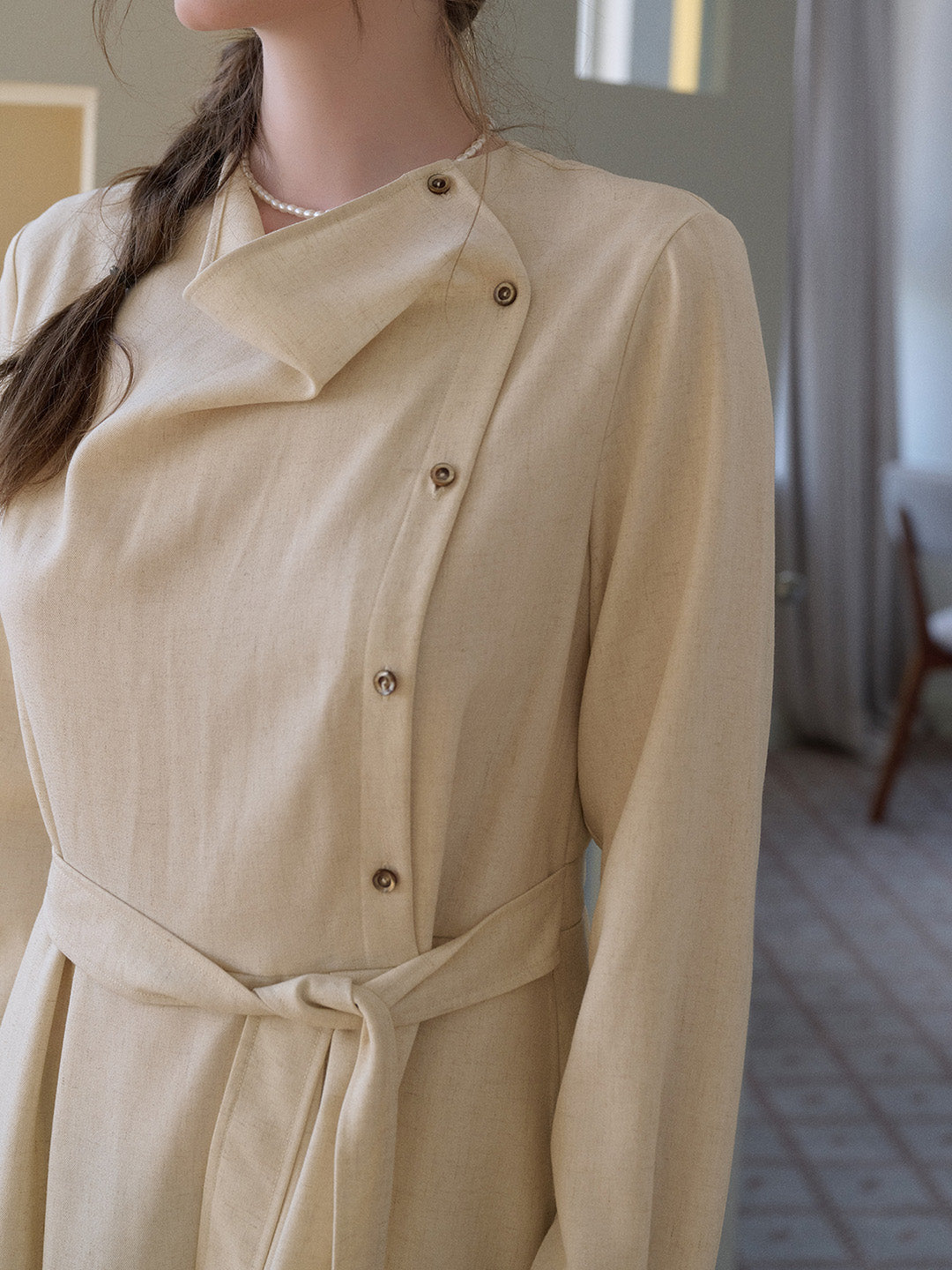 Kora Round Neck Blet Linen Dress