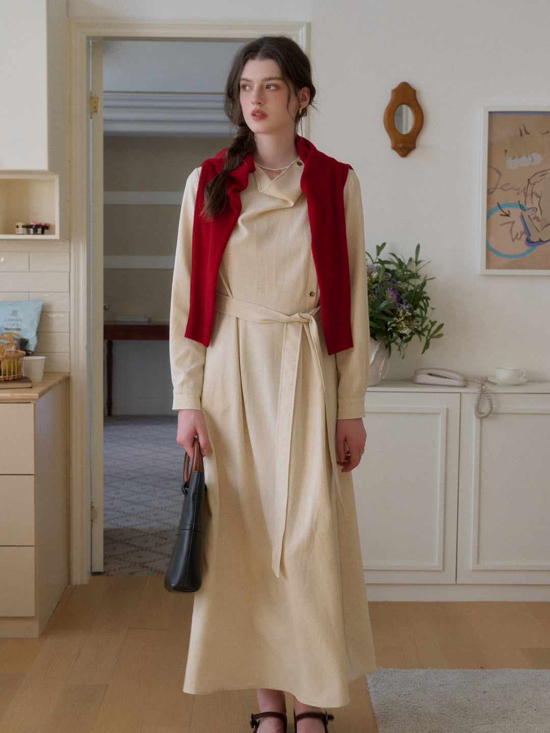 Kora Round Neck Blet Linen Dress