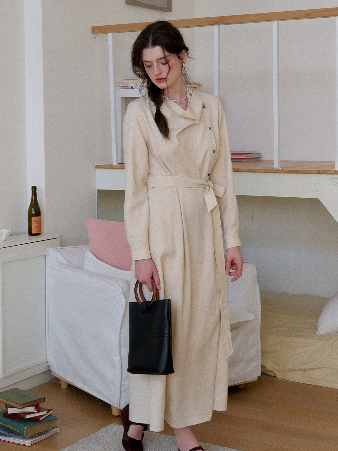 Kora Round Neck Blet Linen Dress