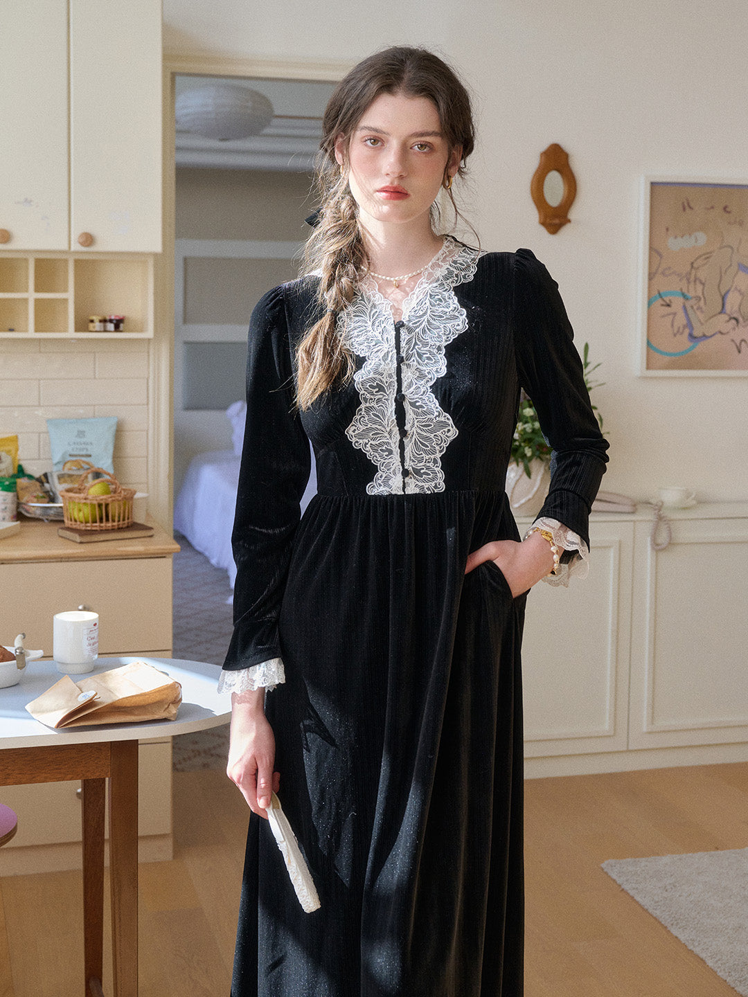 Ariah V-Neck Lace Velvet Dress