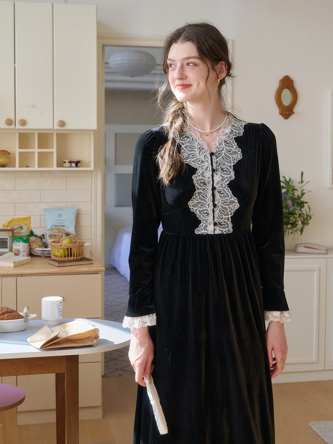 Ariah V-Neck Lace Velvet Dress