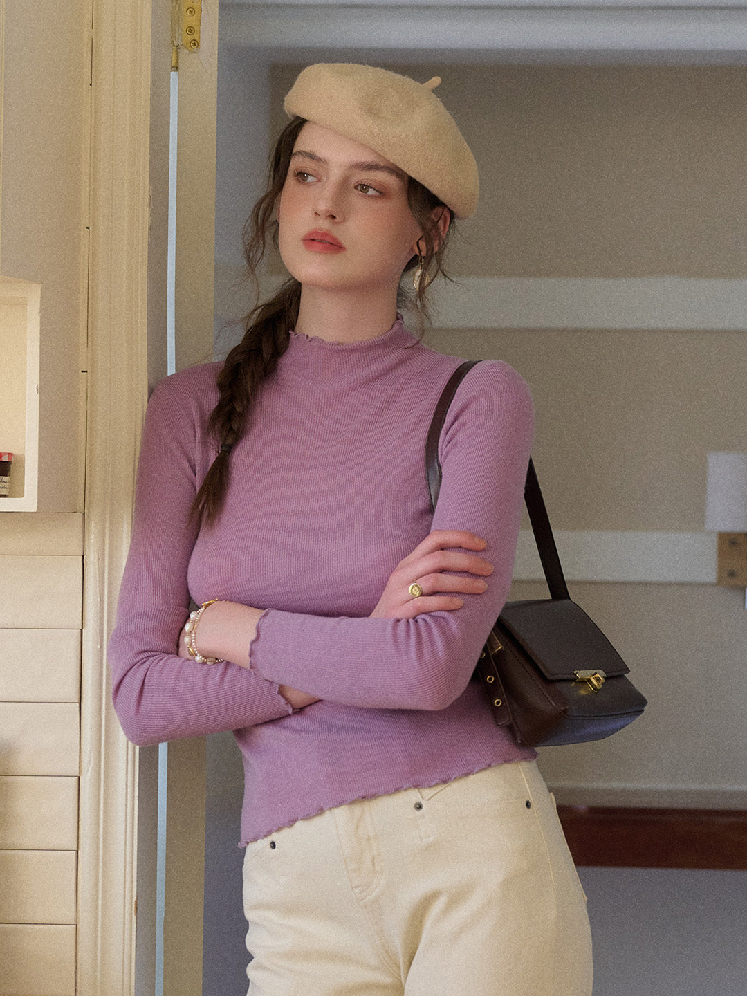 Amanda Ruffle Collar 100% Wool Top