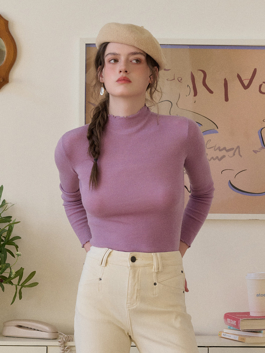 Amanda Ruffle Collar 100% Wool Top