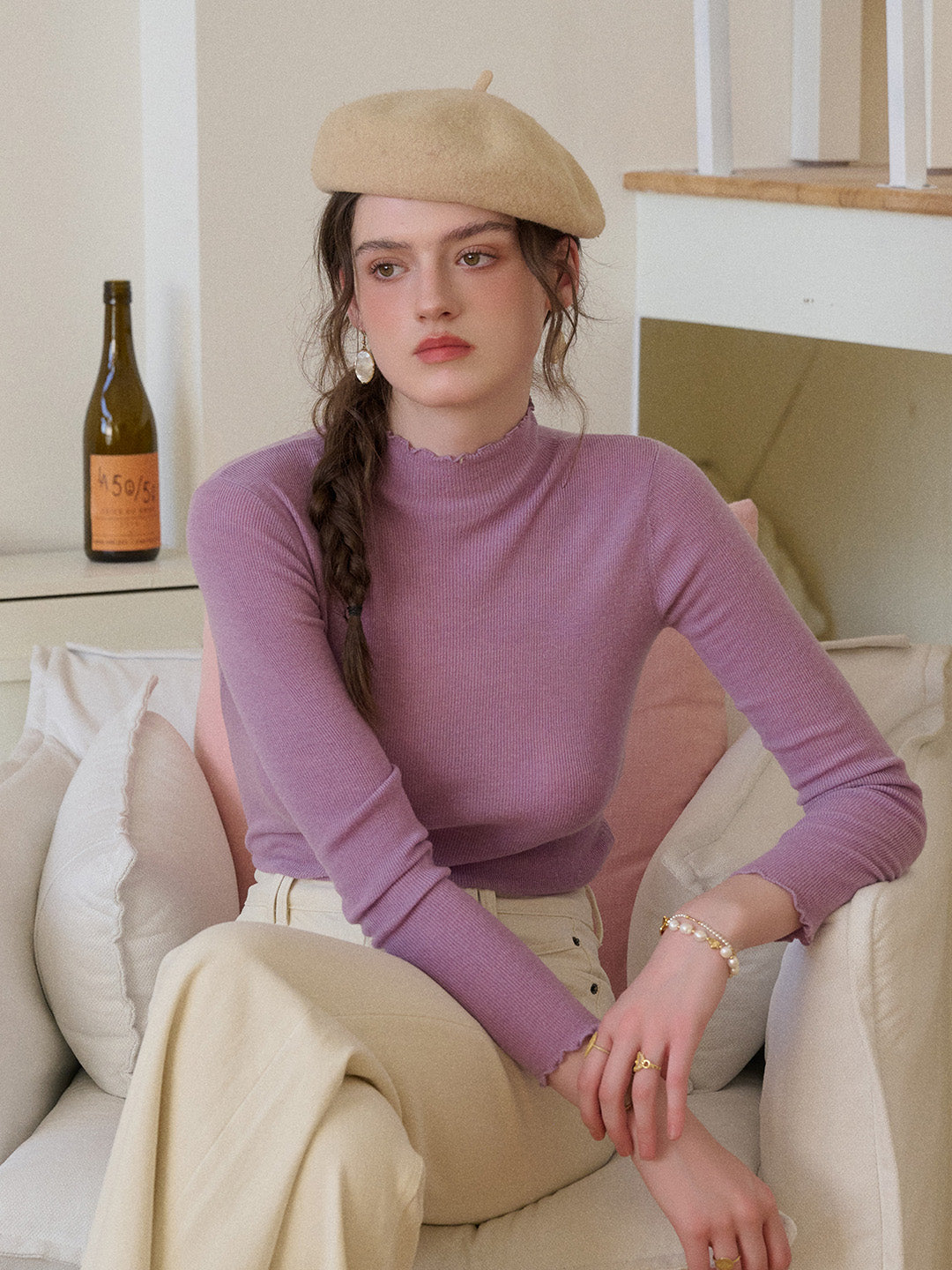 Amanda Ruffle Collar 100% Wool Top