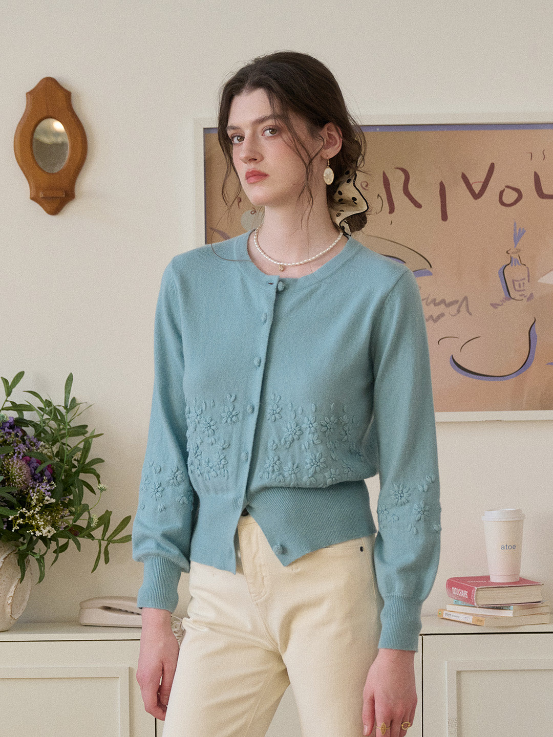 Lola Round Neck Embroidery Wool Cardigan