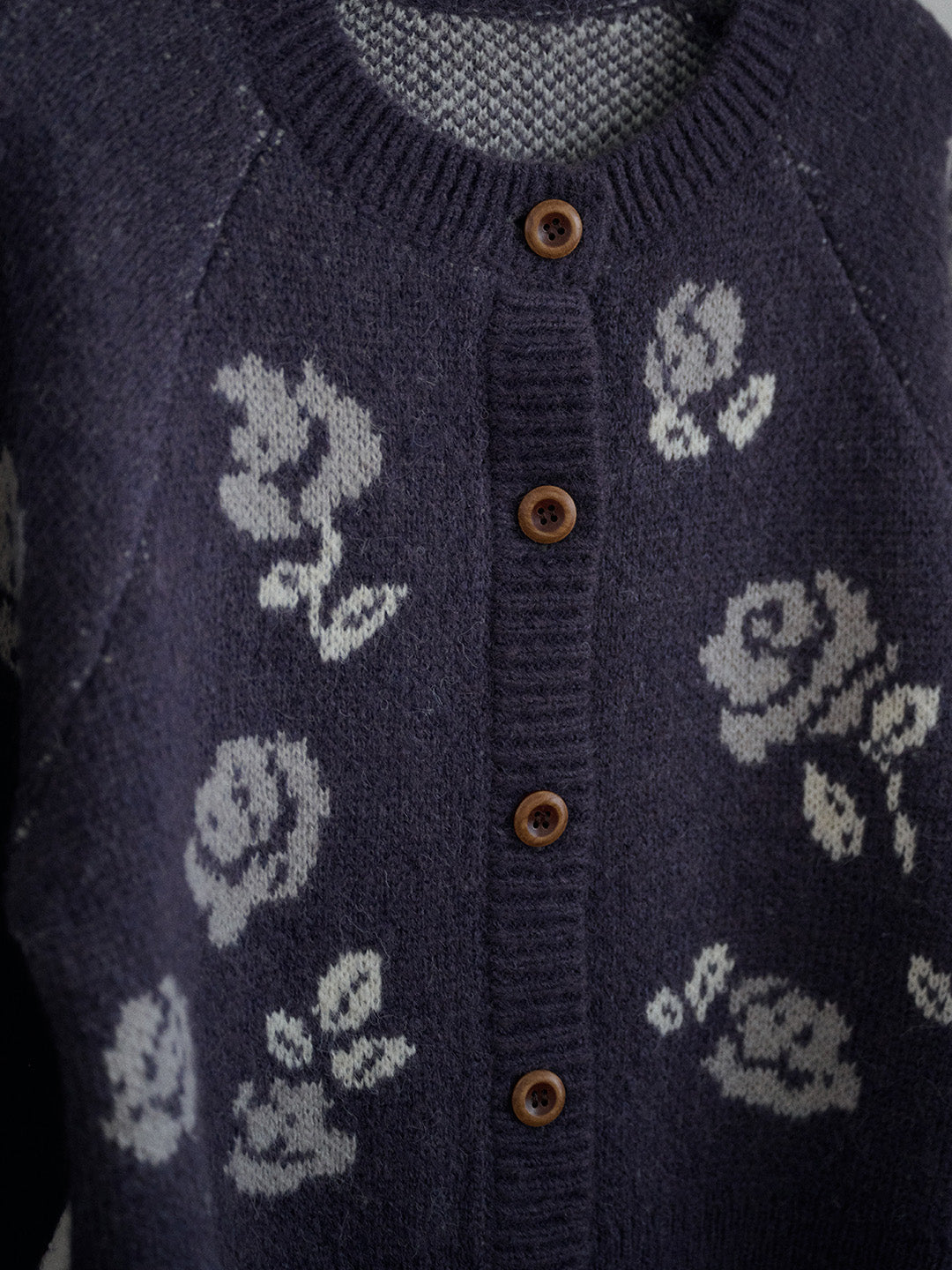Katie Round Neck Jacquard Wool Cardigan