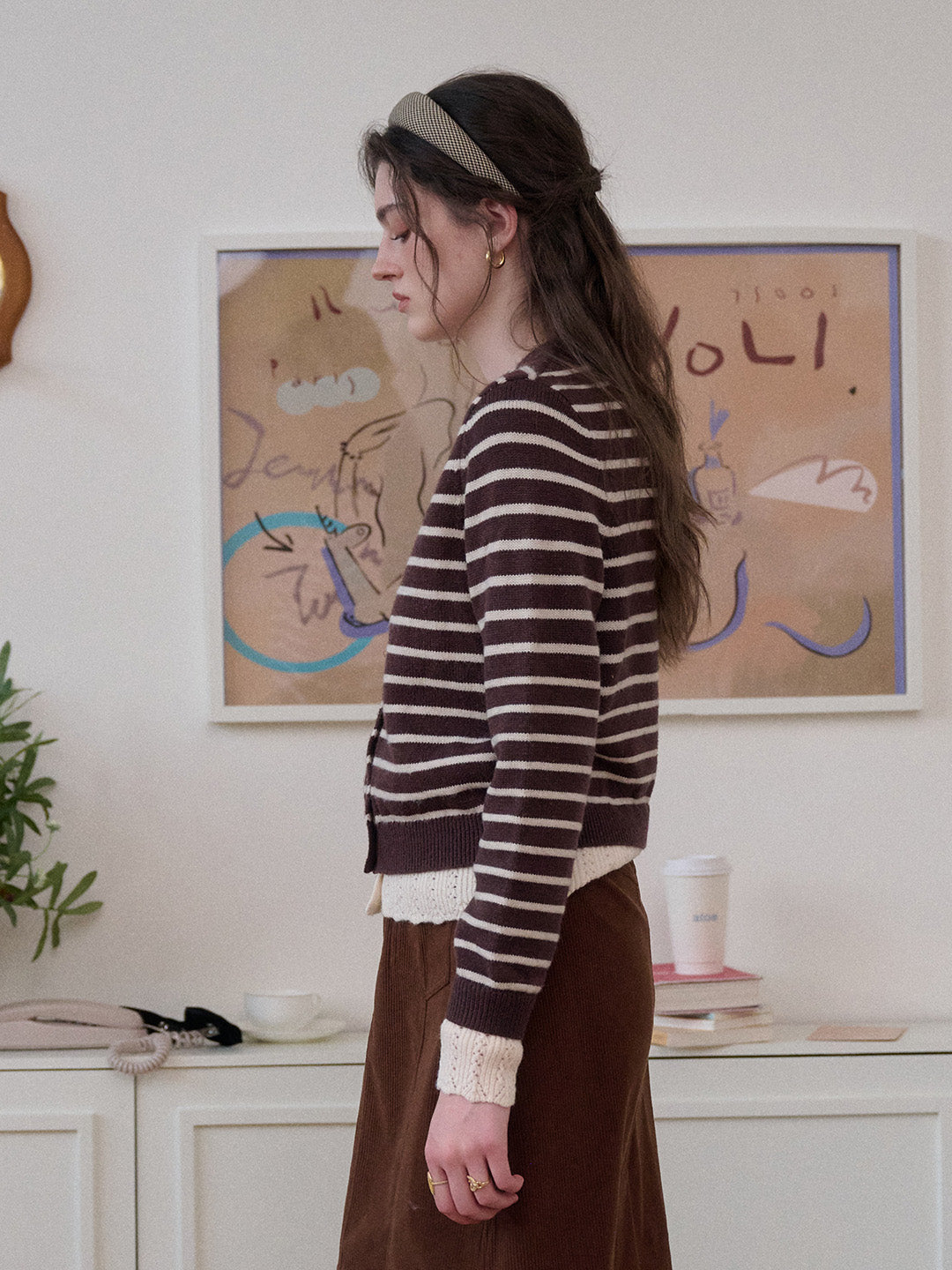 Frankie V-Neck Stripe Wool Cardigan