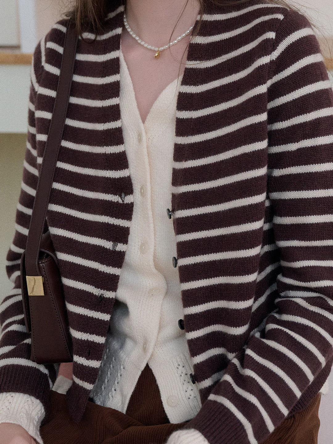 Frankie V-Neck Stripe Wool Cardigan