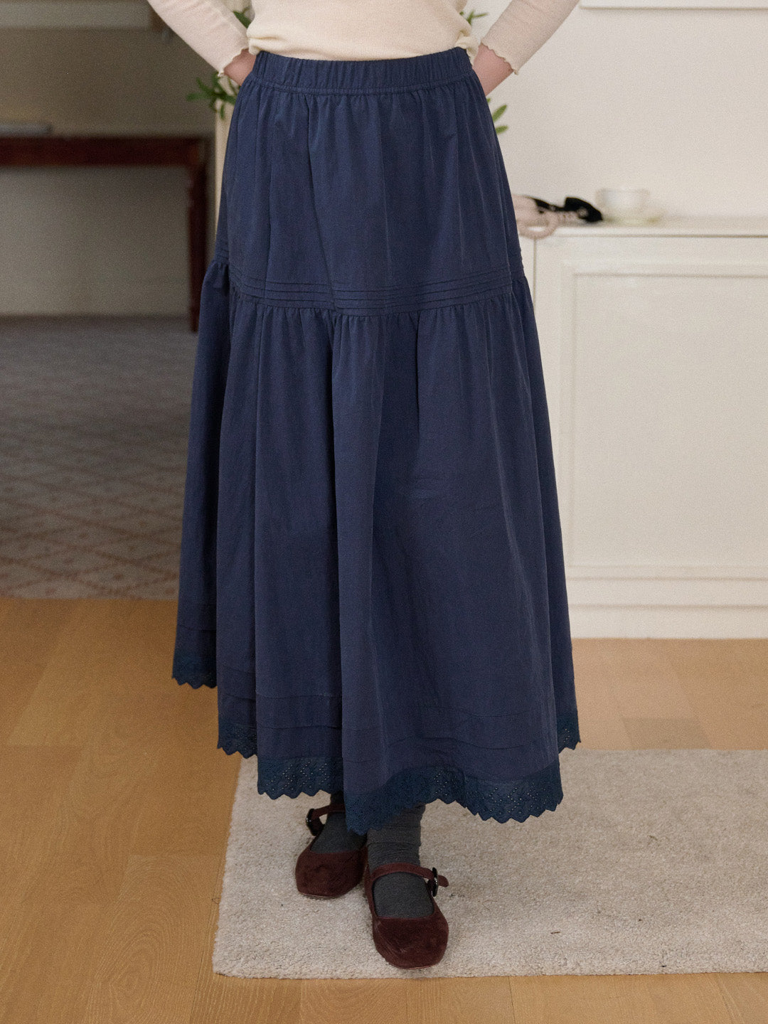 Rhea Hollow Cotton Midi Skirt