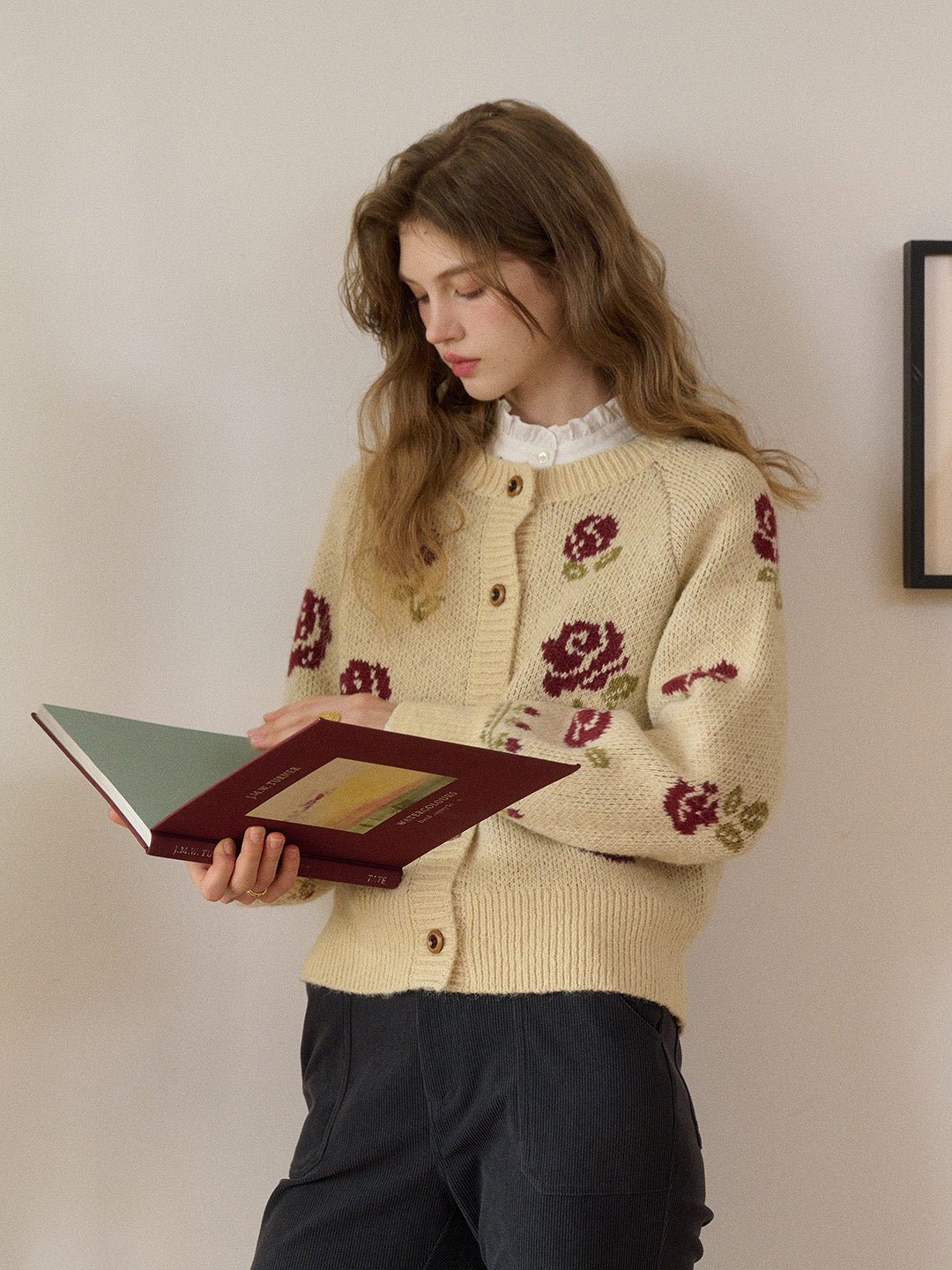 Katie Round Neck Jacquard Wool Cardigan