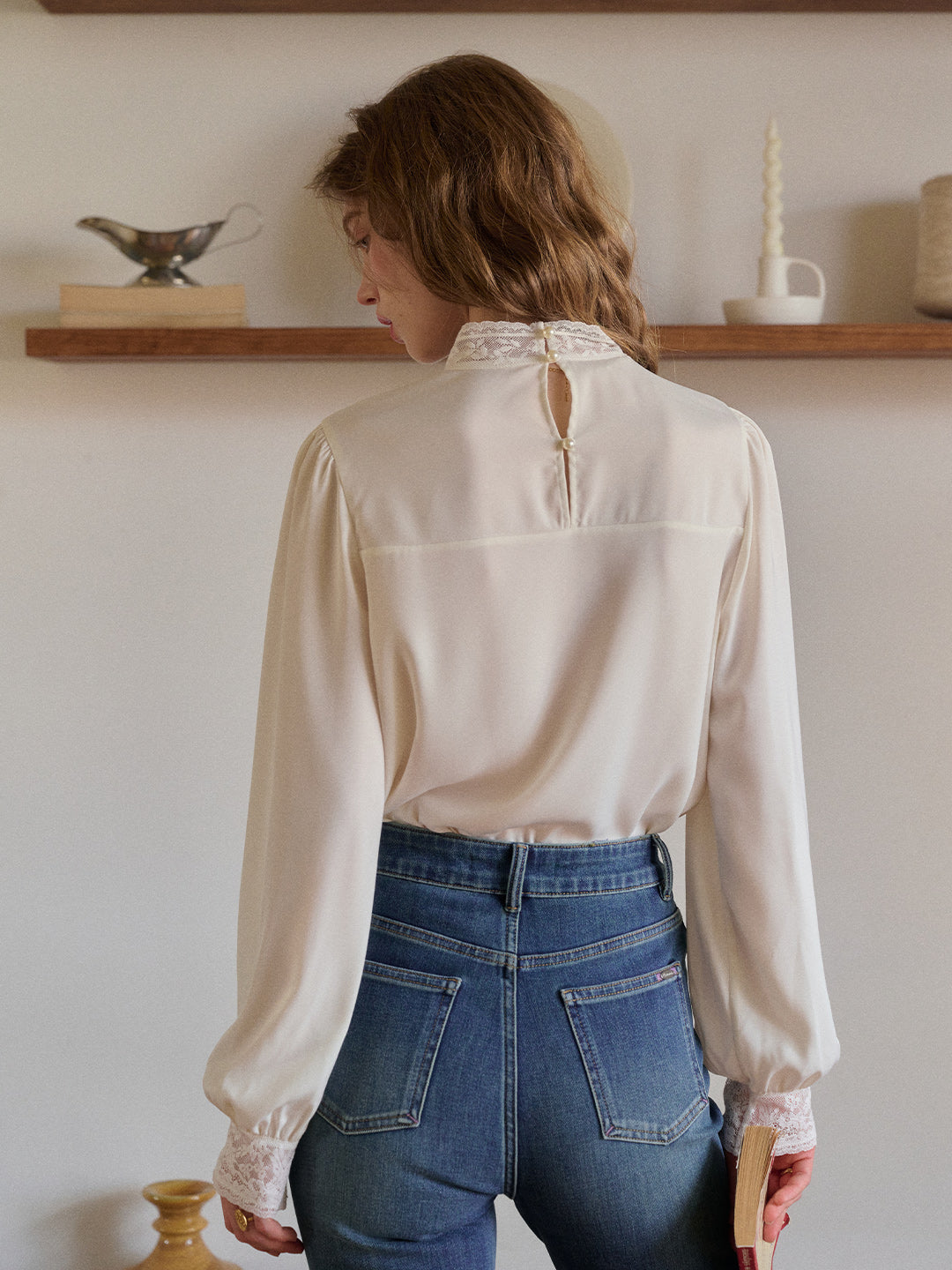 Raya Stand Collar Embroidery Blouse