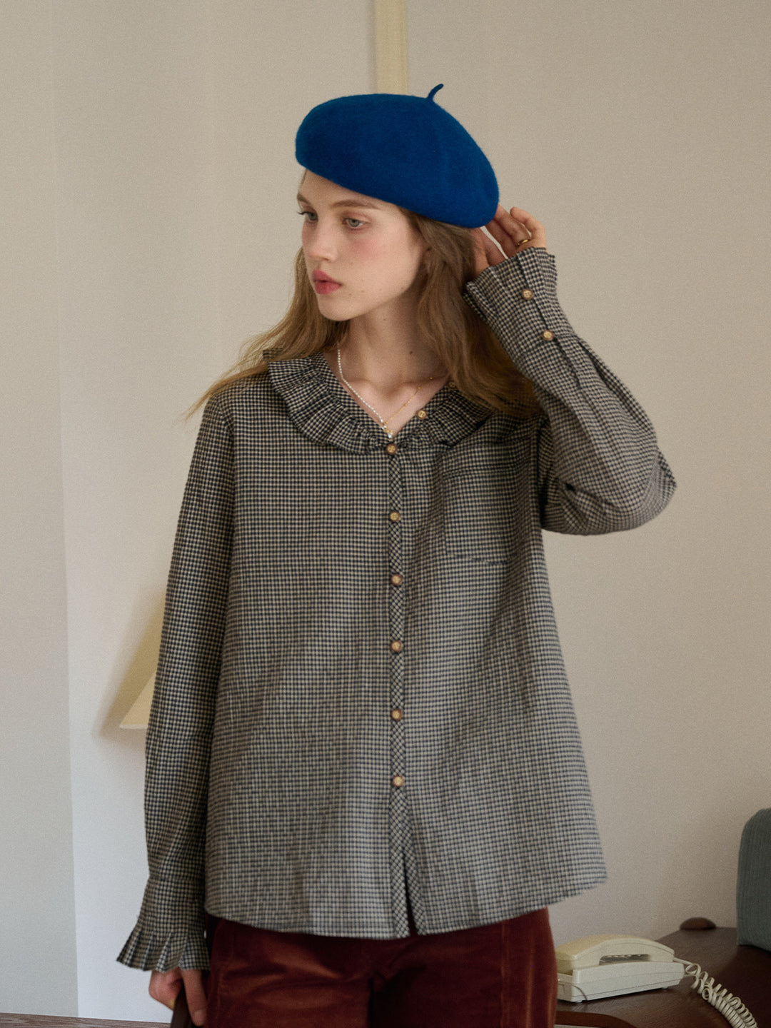 Nellie V-Neck Plaid Blouse