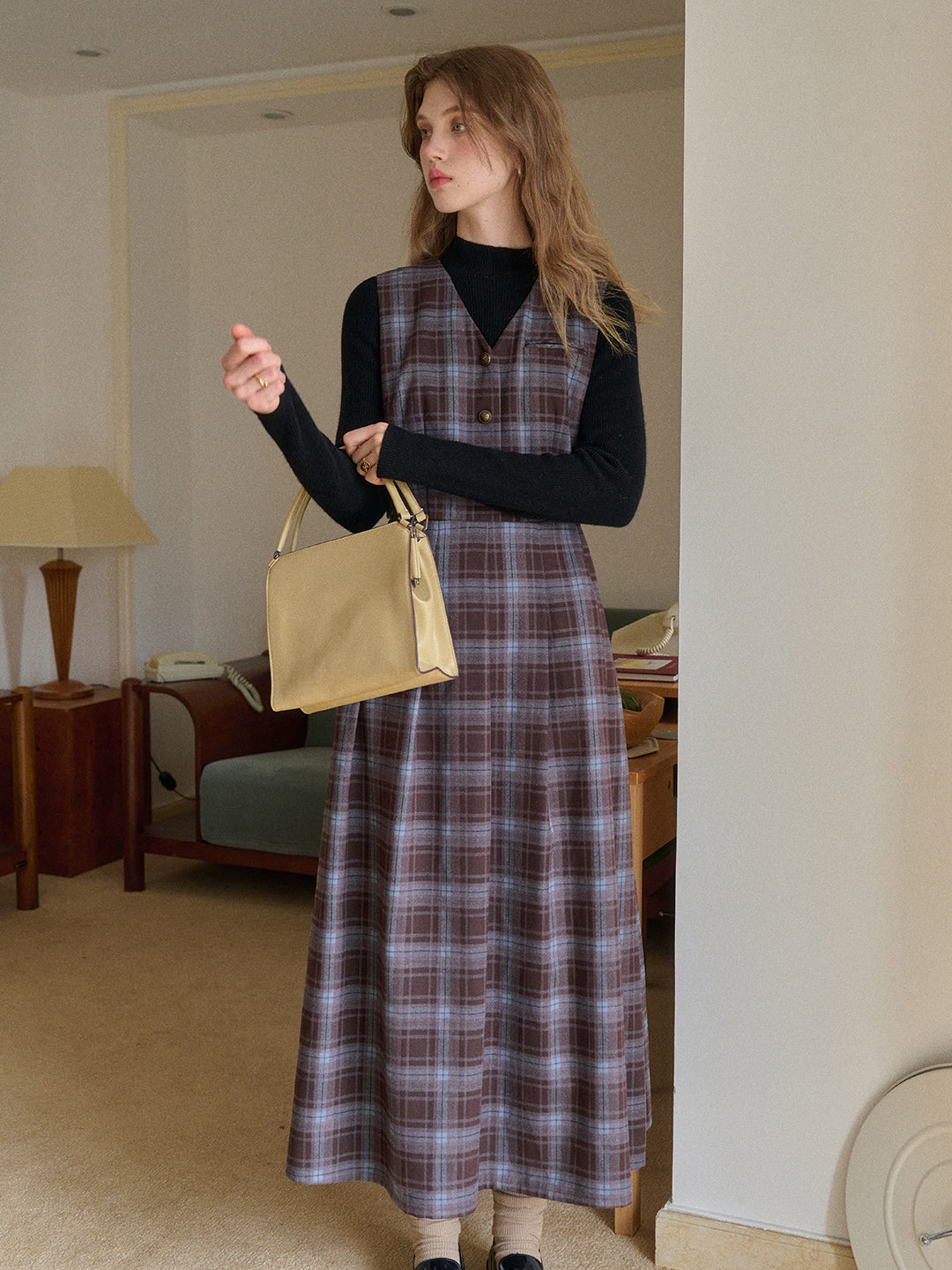 Kinley V-Neck Plaid Dress