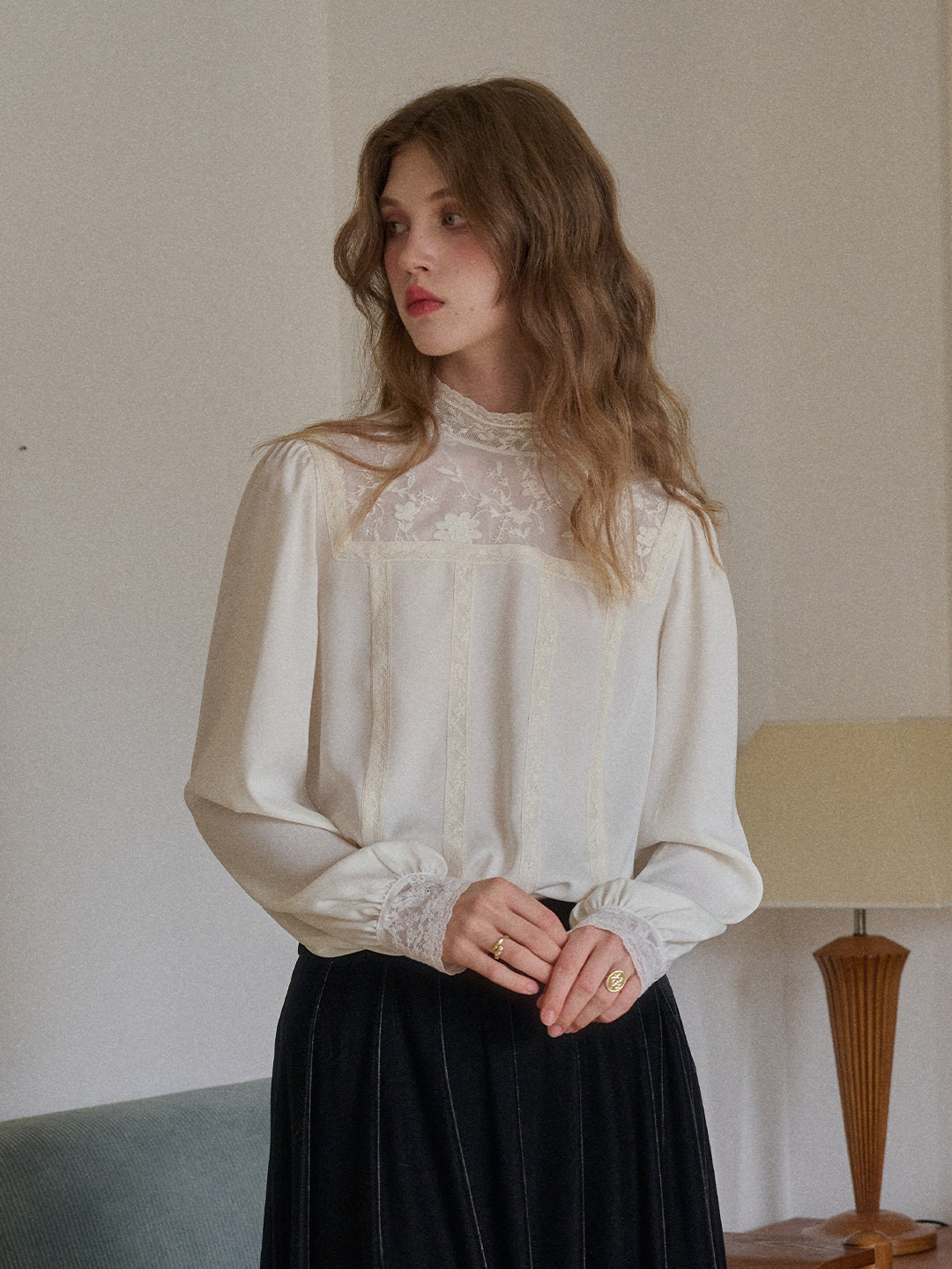 Raya Stand Collar Embroidery Blouse